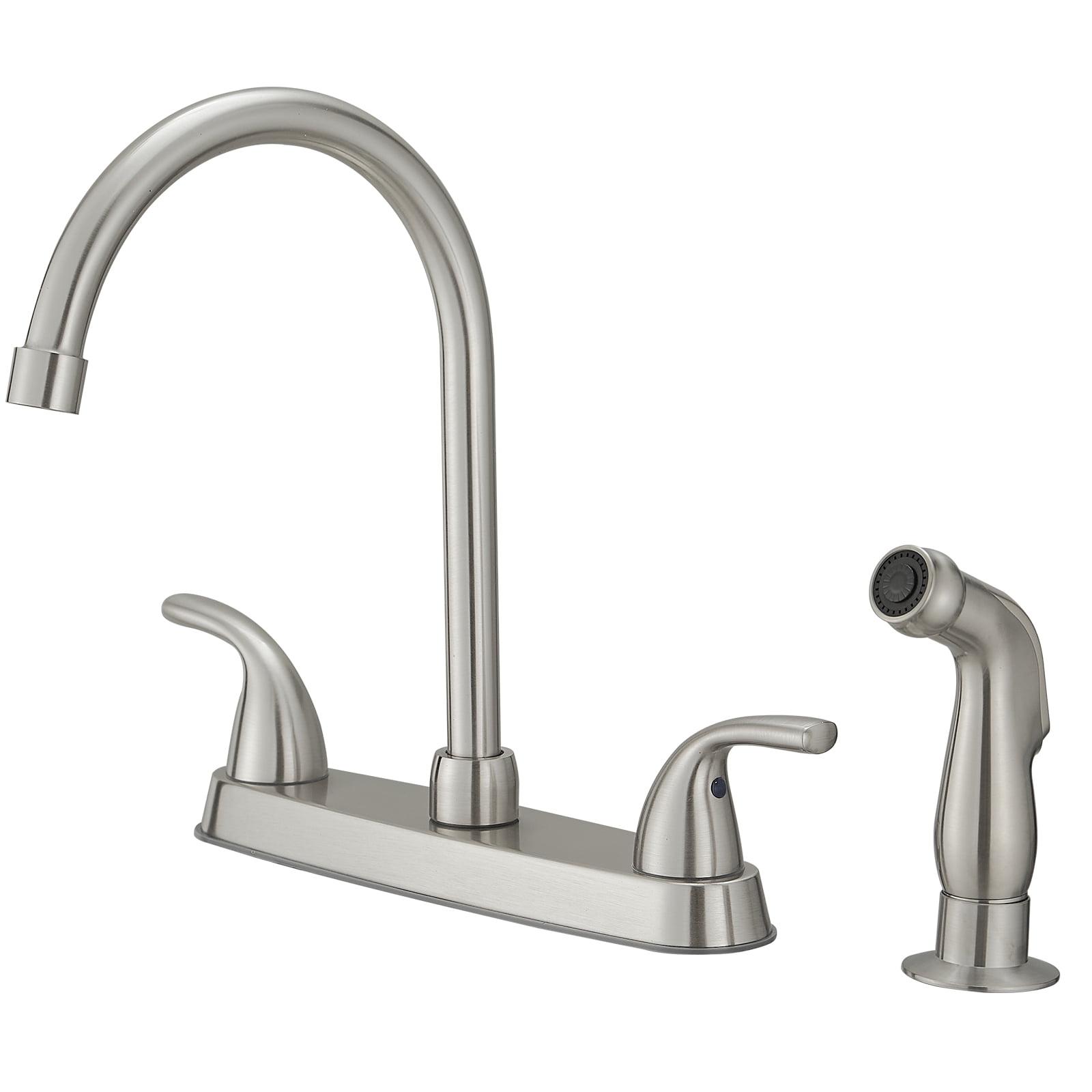 Double Handles 4 Holes Standard Kitchen Faucet Sink With Side Sprayer