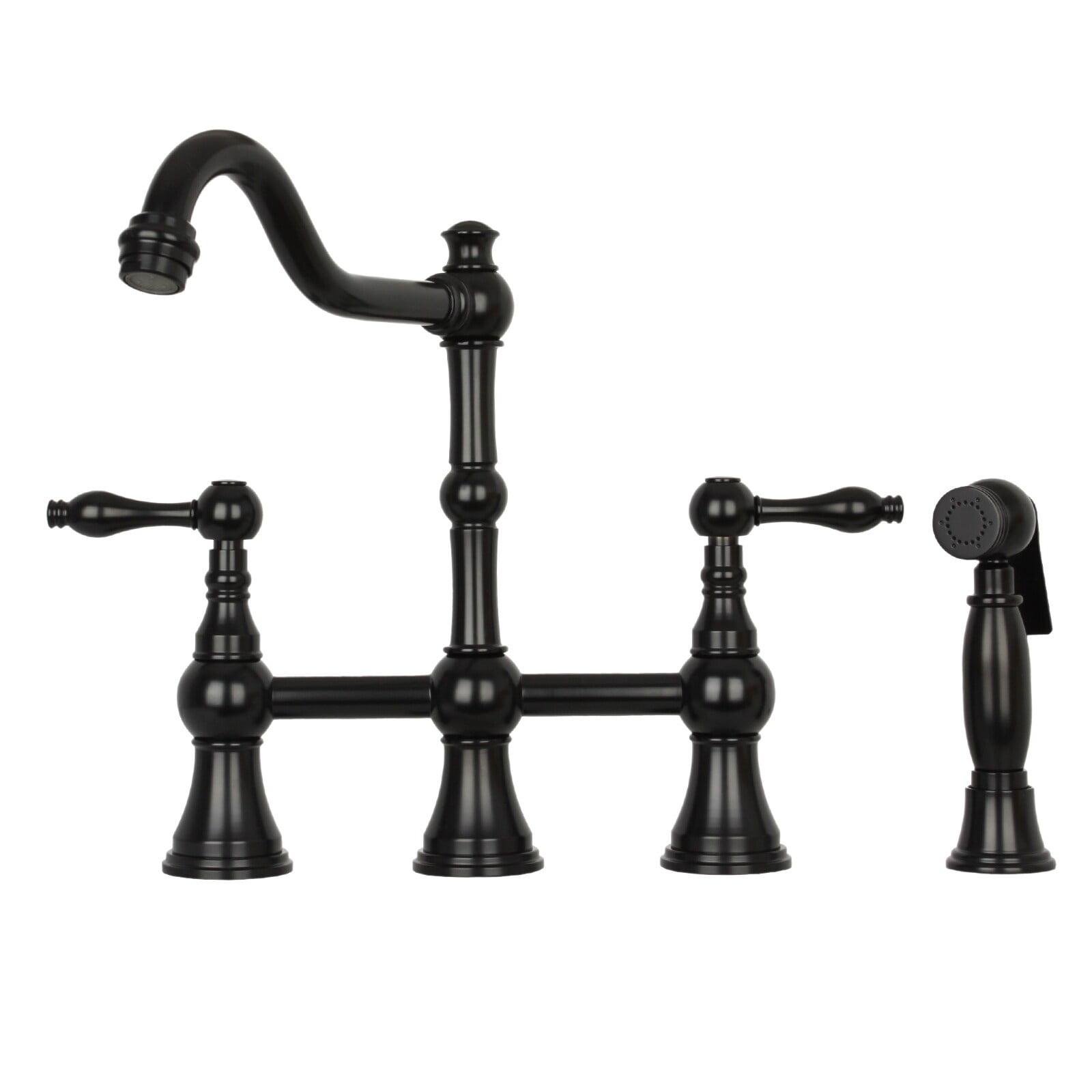 Brass Heritage Bridge Kitchen Faucet with Side Spray 2 Handles