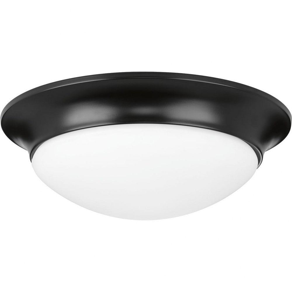 Progress Lighting, Crown Collection, 2-Light Flush Mount, Black, Etched Glass, Material: Steel, Finish Color: Black, Width: 14"