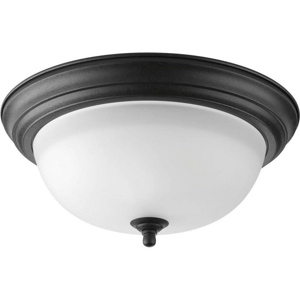 Progress Lighting, Melon Collection, 2-Light Flush Mount, Forged Black, Alabaster Glass Shade