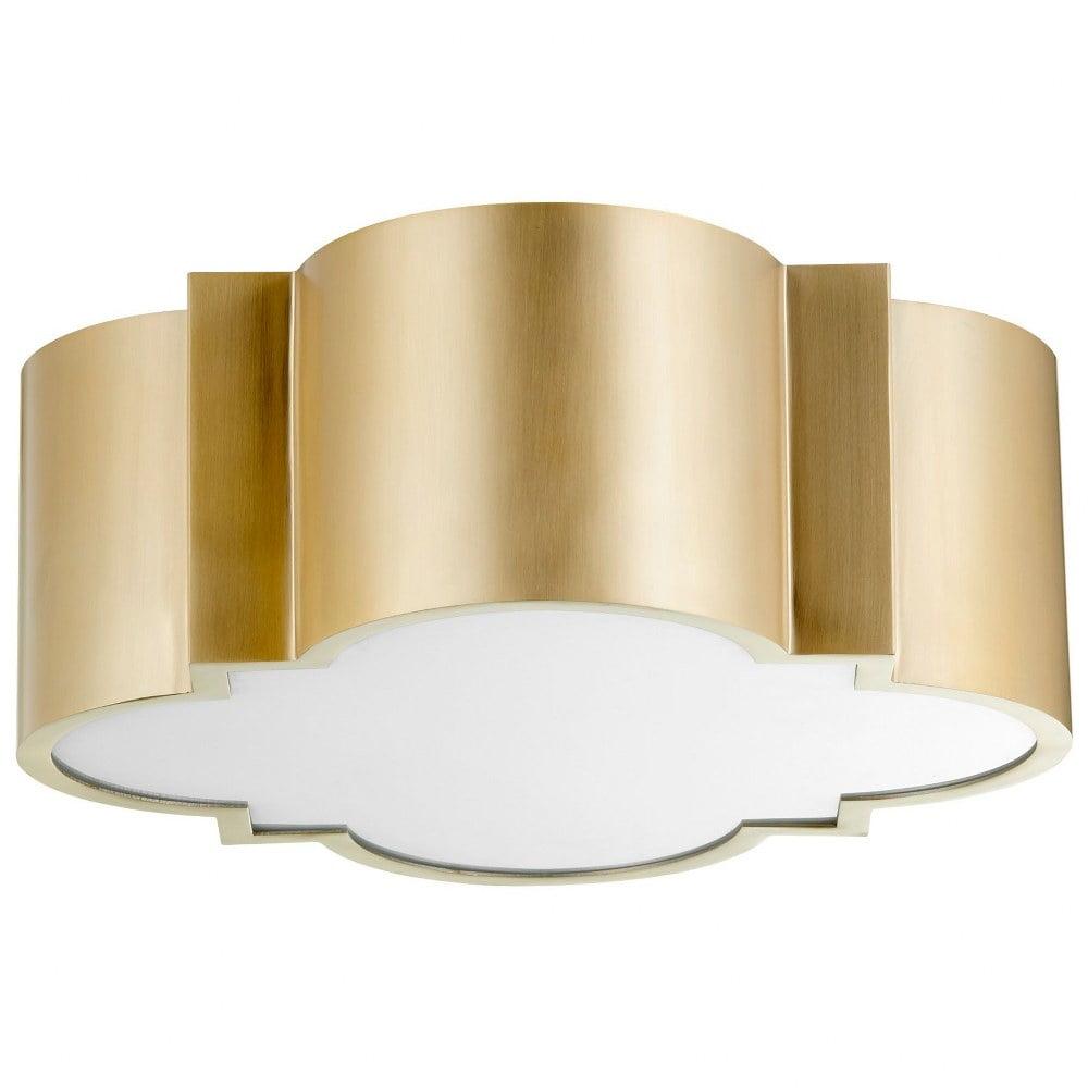 Wyatt 16" Aged Brass and Glass Drum Flush Mount