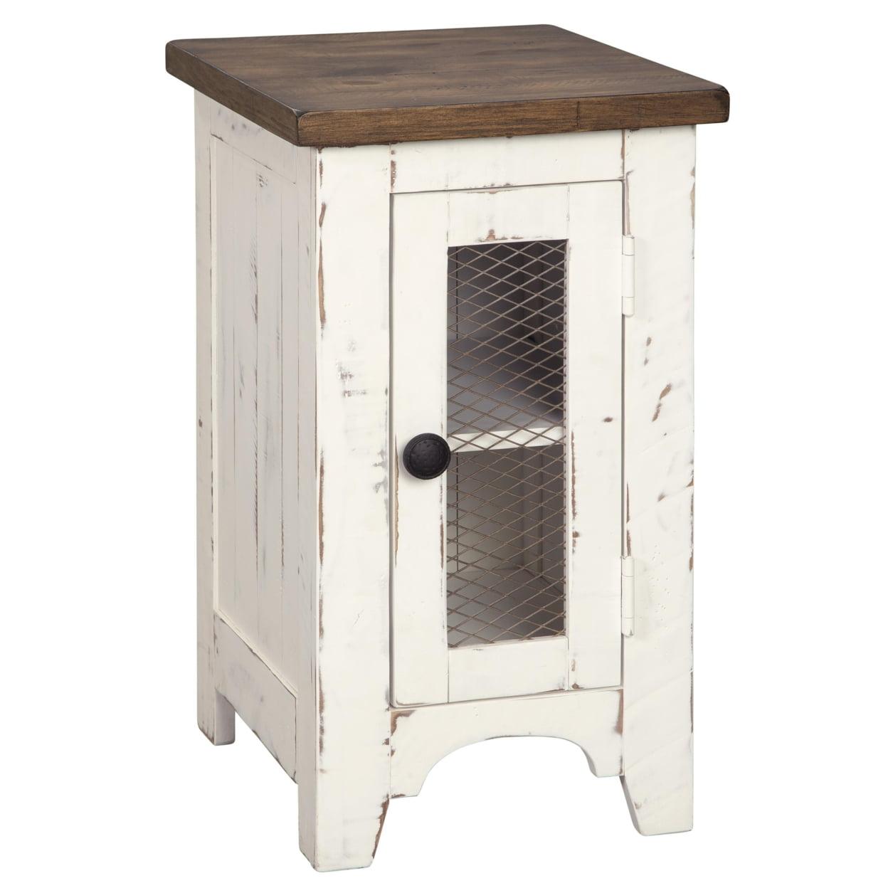 Rustic Two-Tone Wood and Metal End Table with Storage