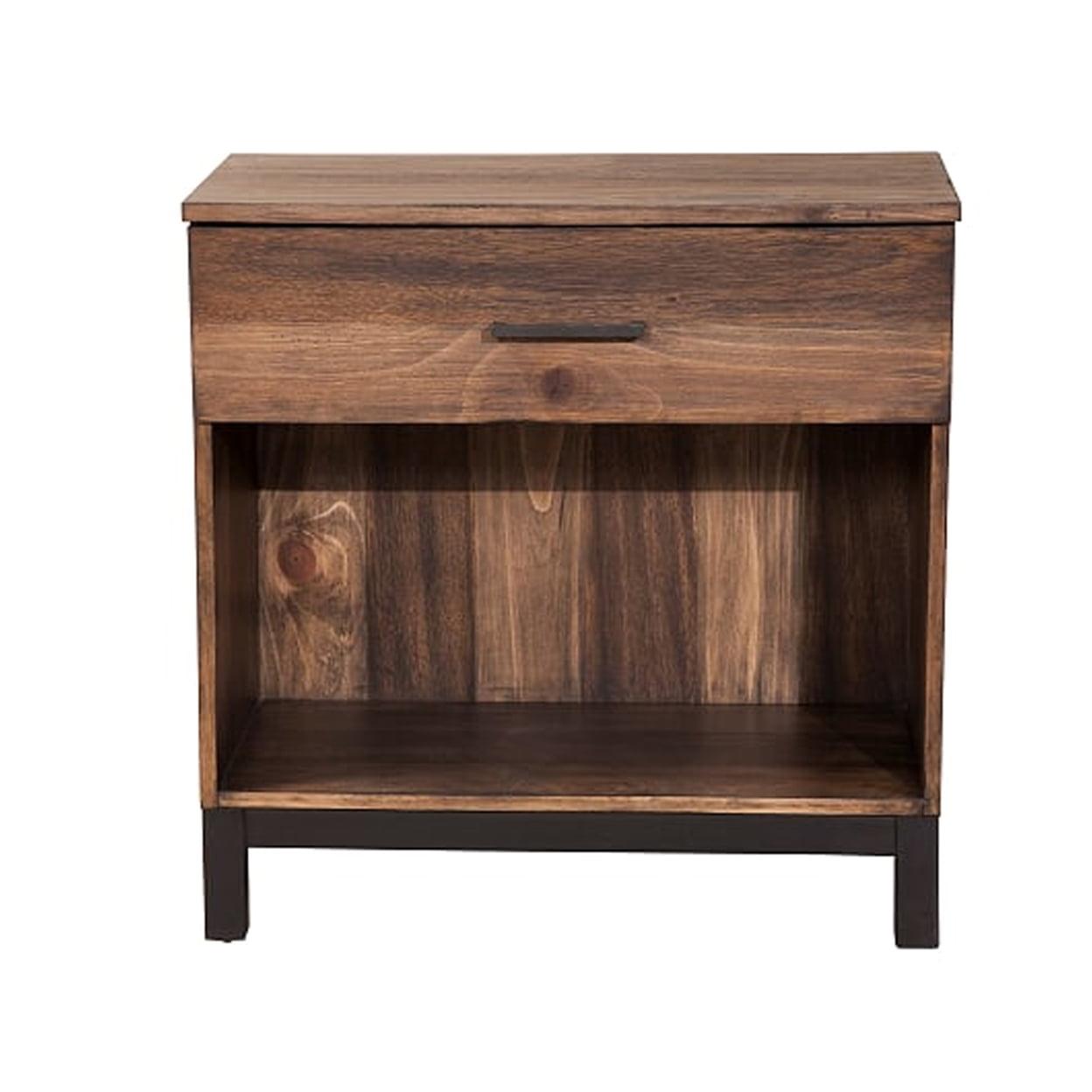 Rustic Pine and Mahogany 1-Drawer Nightstand with Open Shelf