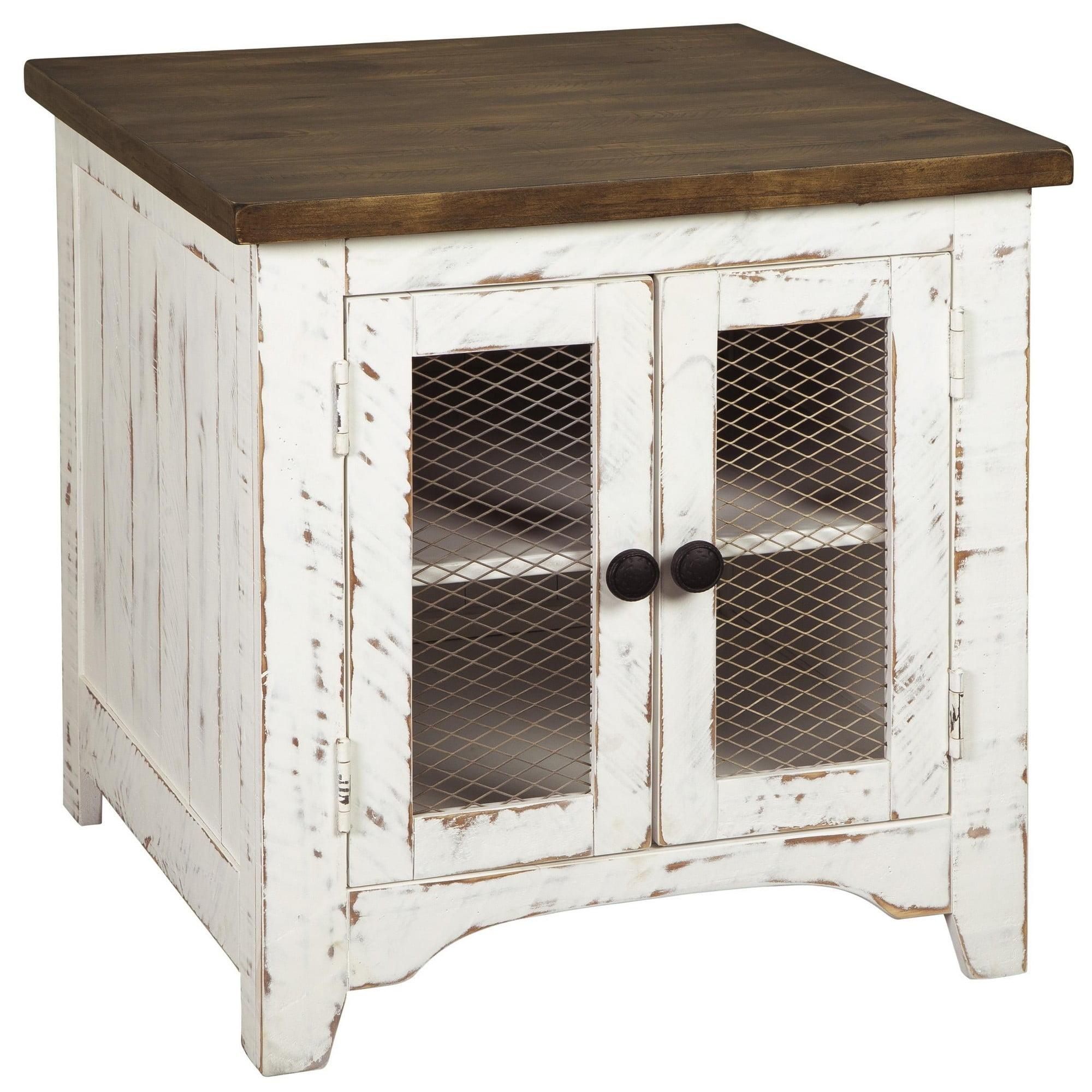 Wystfield End Table White/Brown - Signature Design by Ashley: Modern Style with Storage, Wood Legs & Double Doors