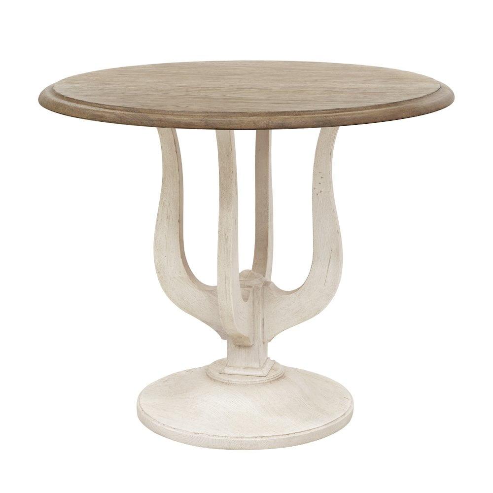 Beige and White Round Wood Entry Table with Harp Base