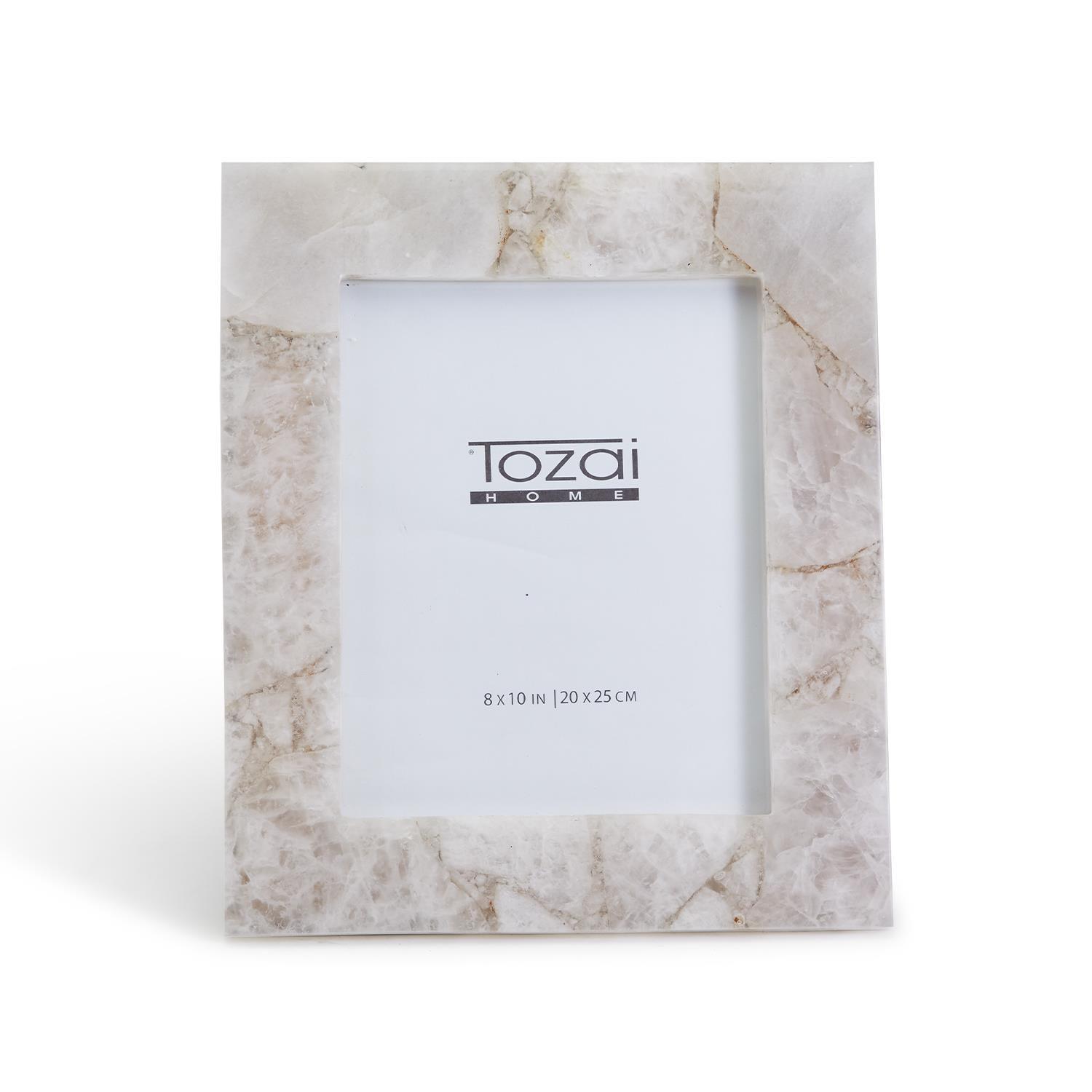 Tozai Home White Quartz MDF/Genuine Natural Agate/Glass Picture Frame
