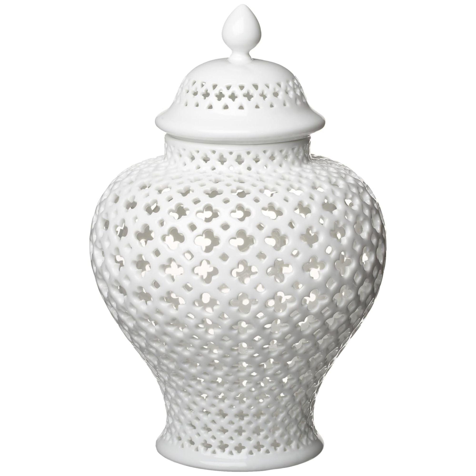 Two's Company Carthage Pierced Porcelain Lantern with Lid, White