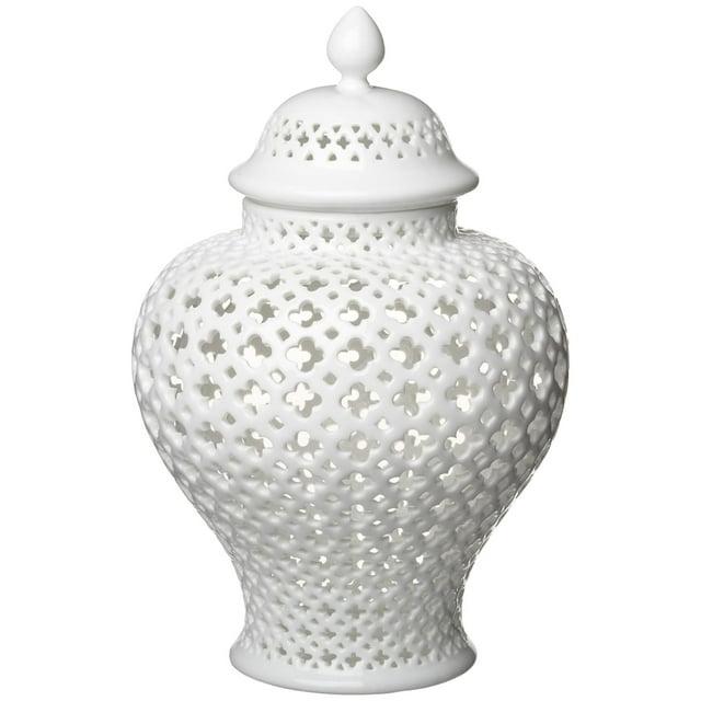 Two's Company Carthage Pierced Porcelain Lantern with Lid, White