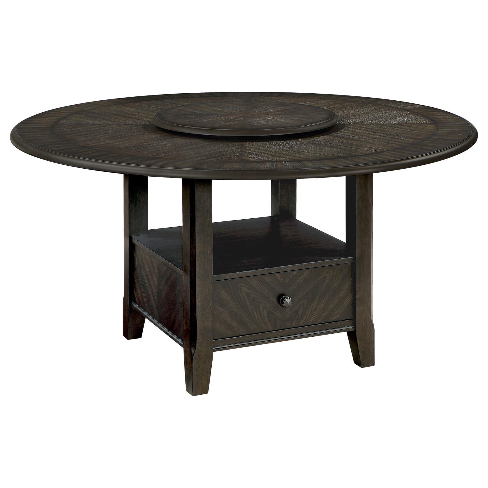 60" Dark Cocoa Round Wood Transitional Dining Table with Lazy Susan