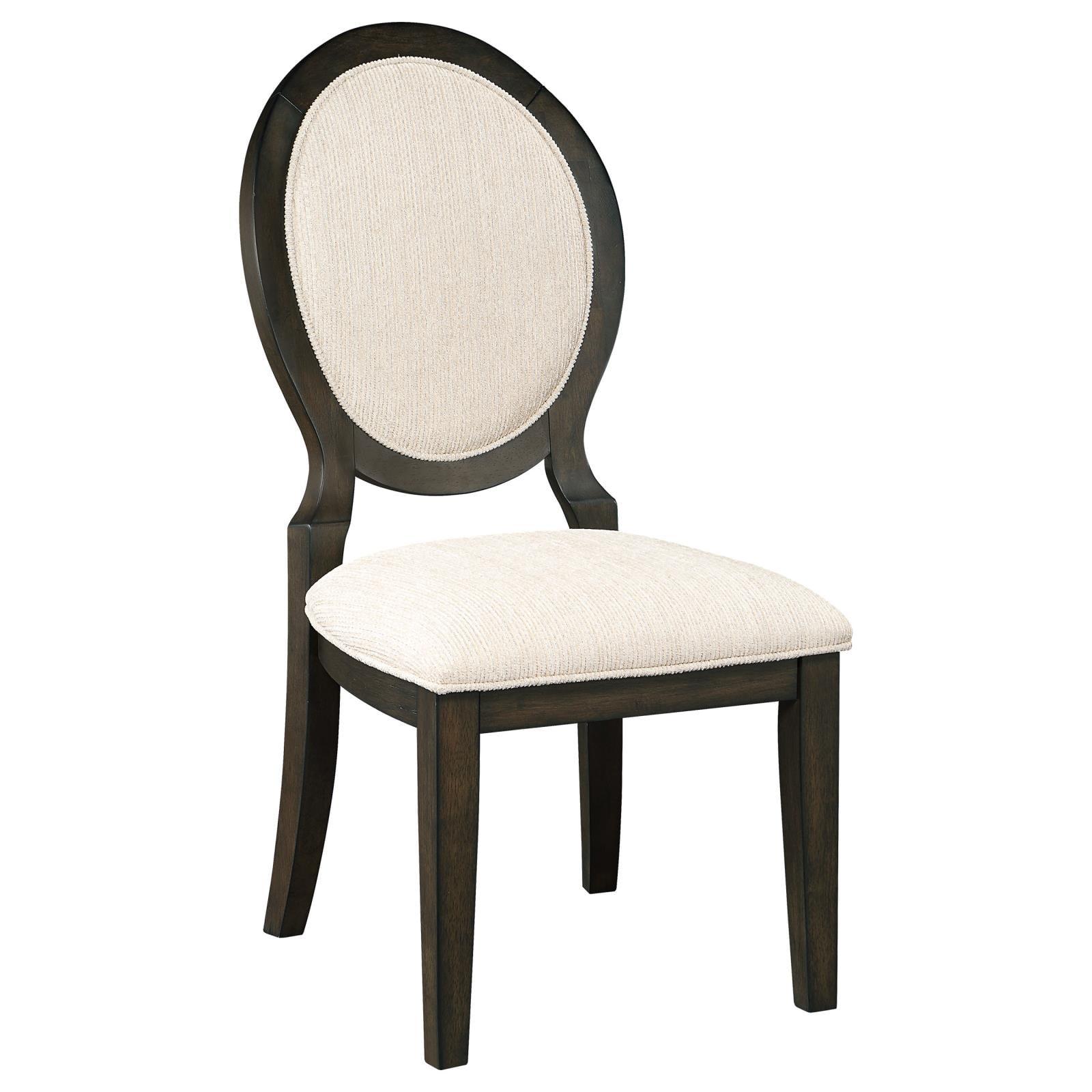 Ivory Linen Upholstered Side Chair with Dark Wood Frame