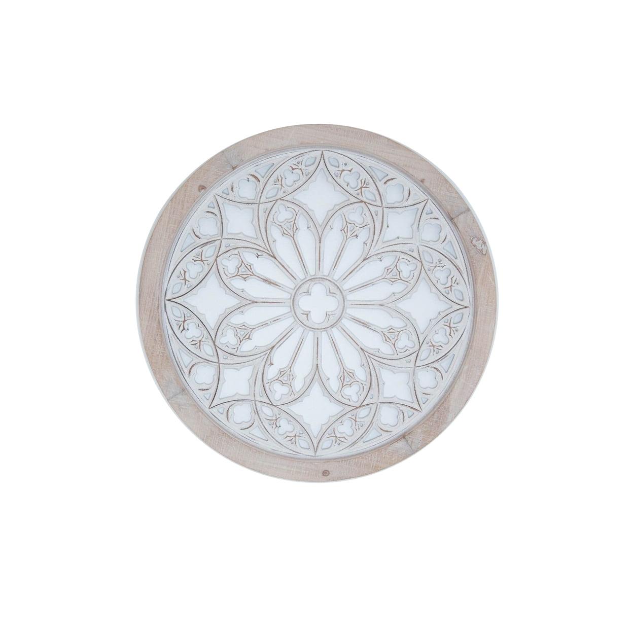 Circular Whitewash and Natural Wood Wall Medallion, 26"