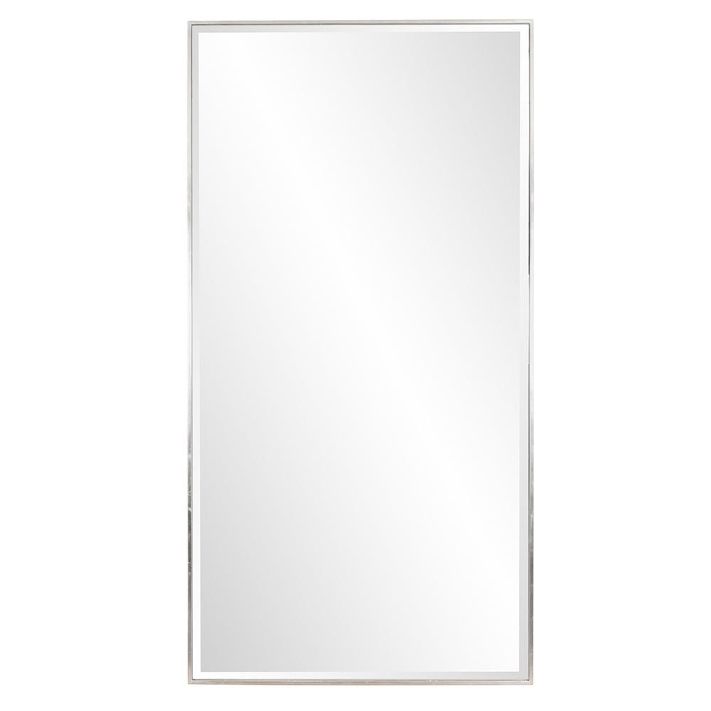 Oversized Rectangular Beveled Wall Mirror in Silver Leaf Frame