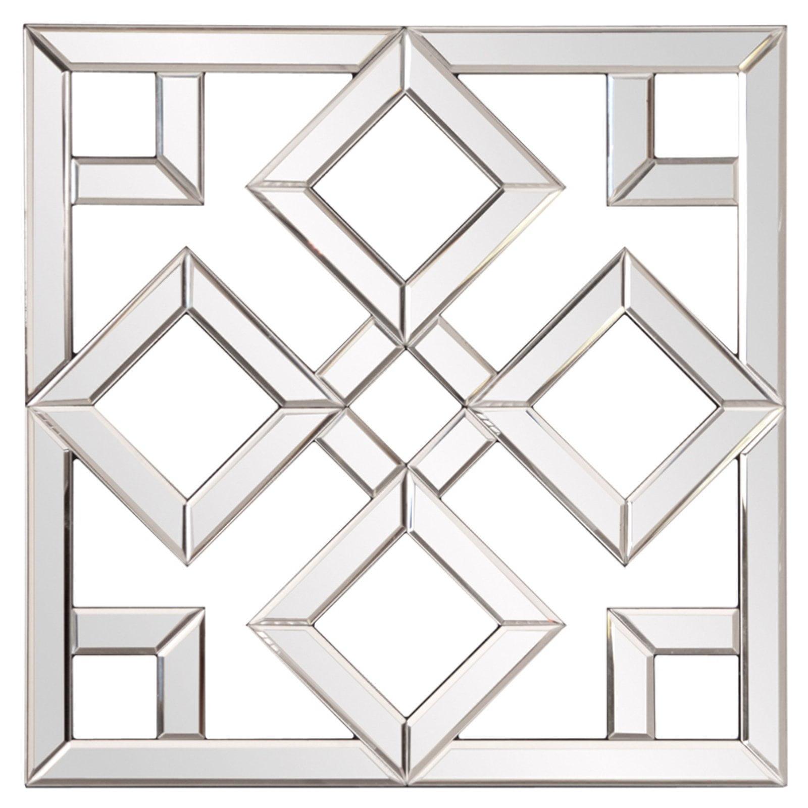 20" Square Interlocking Lattice Wood Framed Wall Mirror