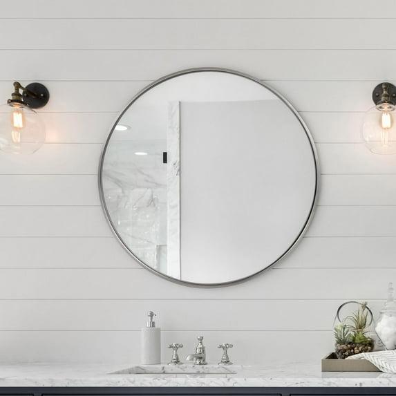 Howard Elliott 30" Round Stainless Steel Framed Vanity Mirror Brushed Silver