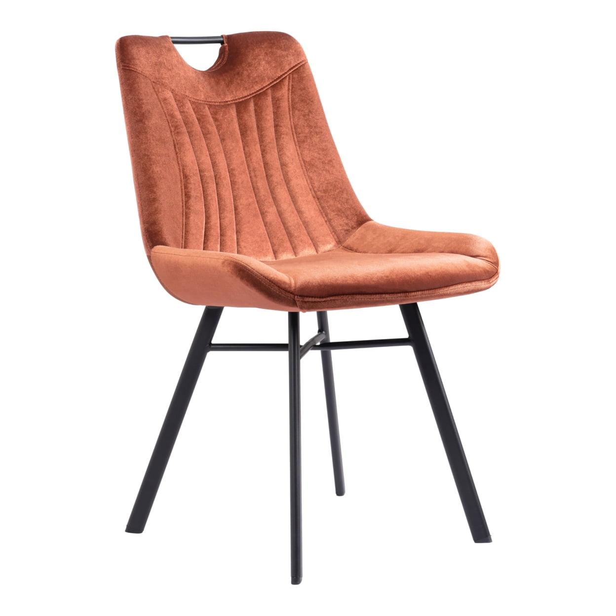 Contemporary Brown Velvet Upholstered Metal Side Chair