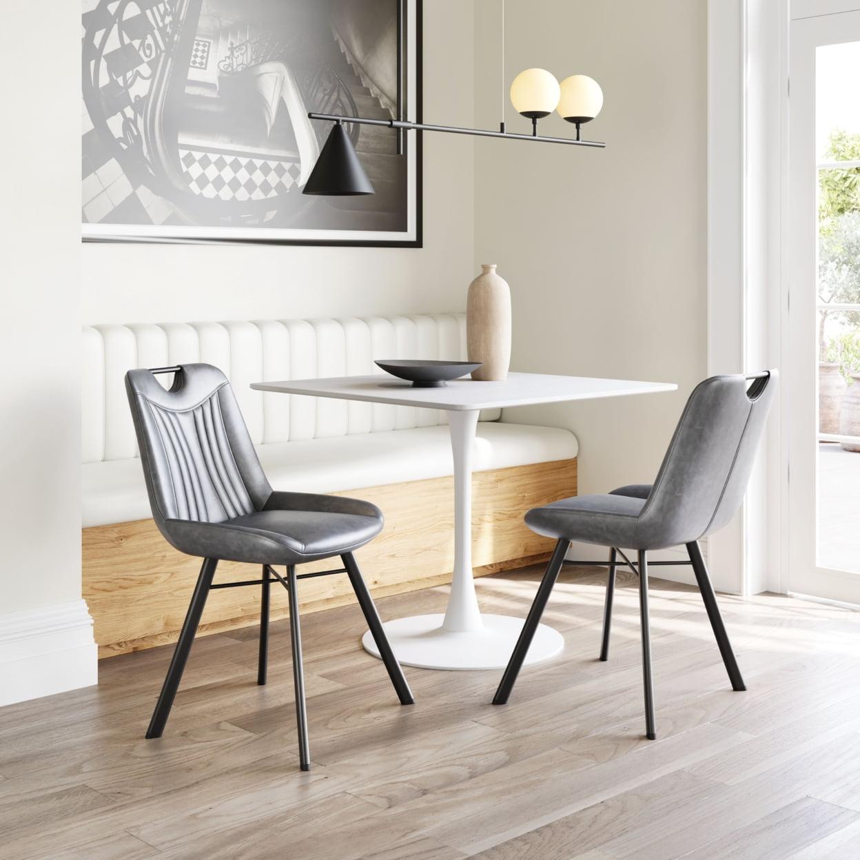 Vintage Gray Velvet Upholstered Side Chairs with Metal Legs, Set of 2