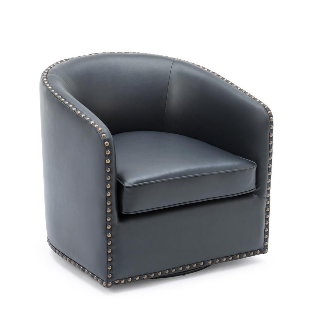 Comfort Pointe Tyler Swivel Arm Chair Midnight Blue: Upholstered, Nailhead Trim, Foam Filled, Wood Frame