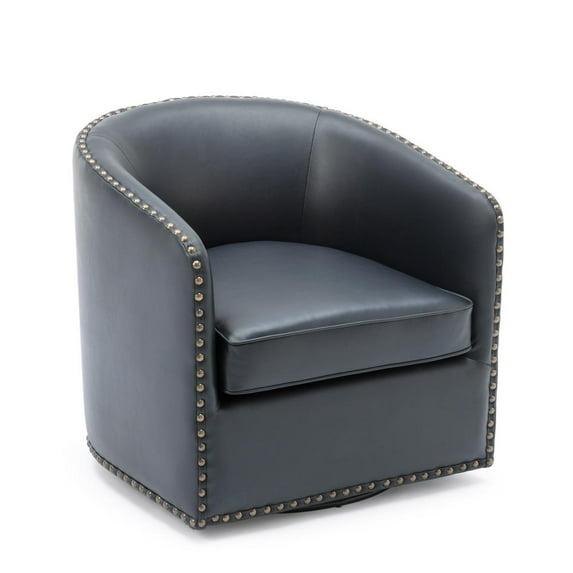 Comfort Pointe Tyler Swivel Arm Chair Midnight Blue: Upholstered, Nailhead Trim, Foam Filled, Wood Frame