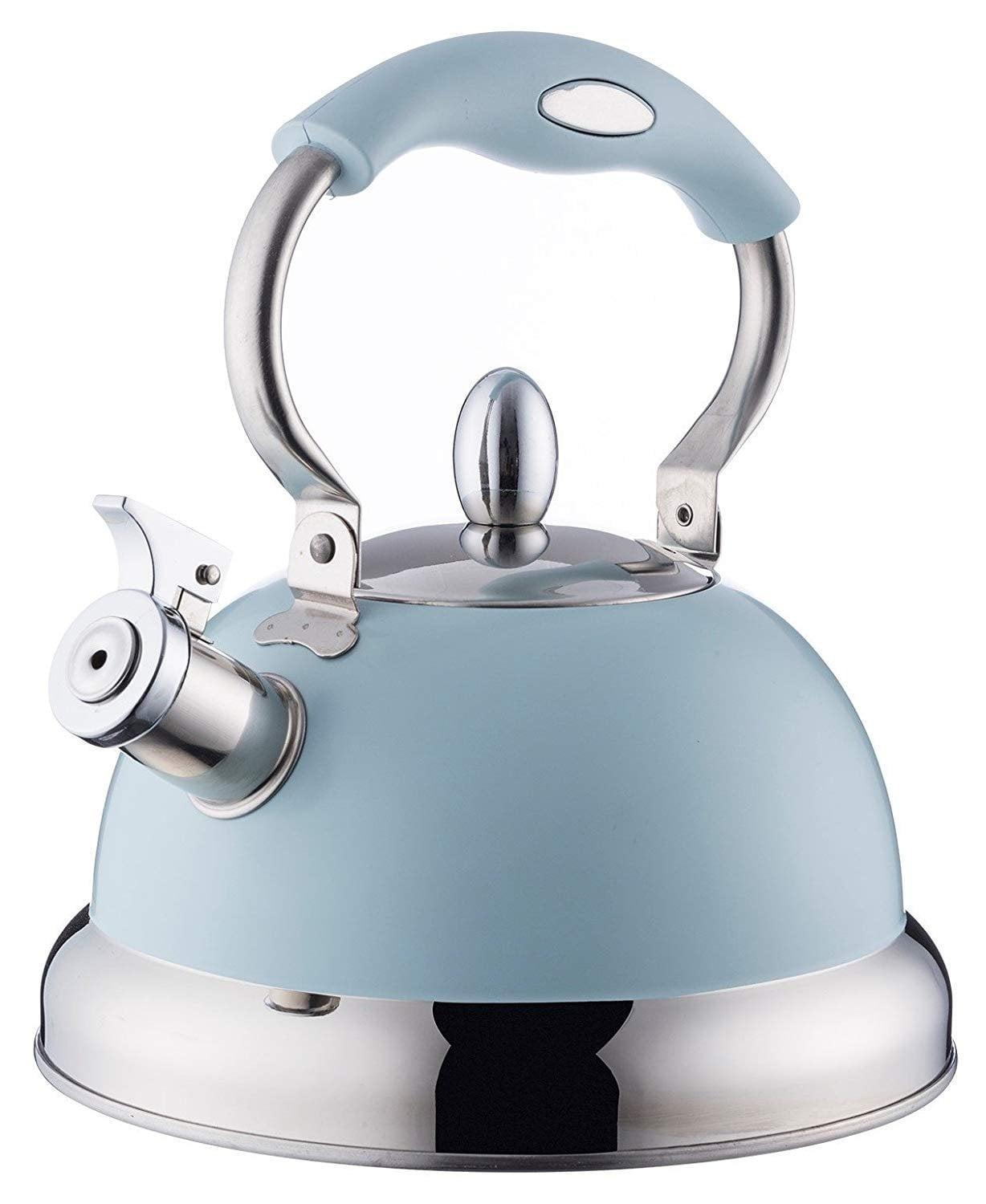 Blue Stainless Steel Whistling Stovetop Kettle with Soft Handle