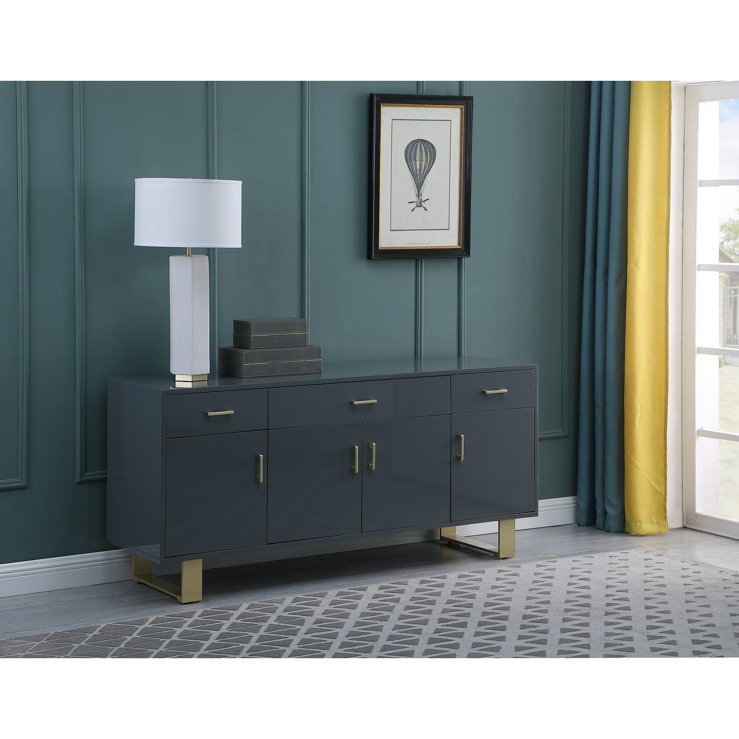 Modern Gray Lacquer Sideboard with Golden Accents - 68W x 30H