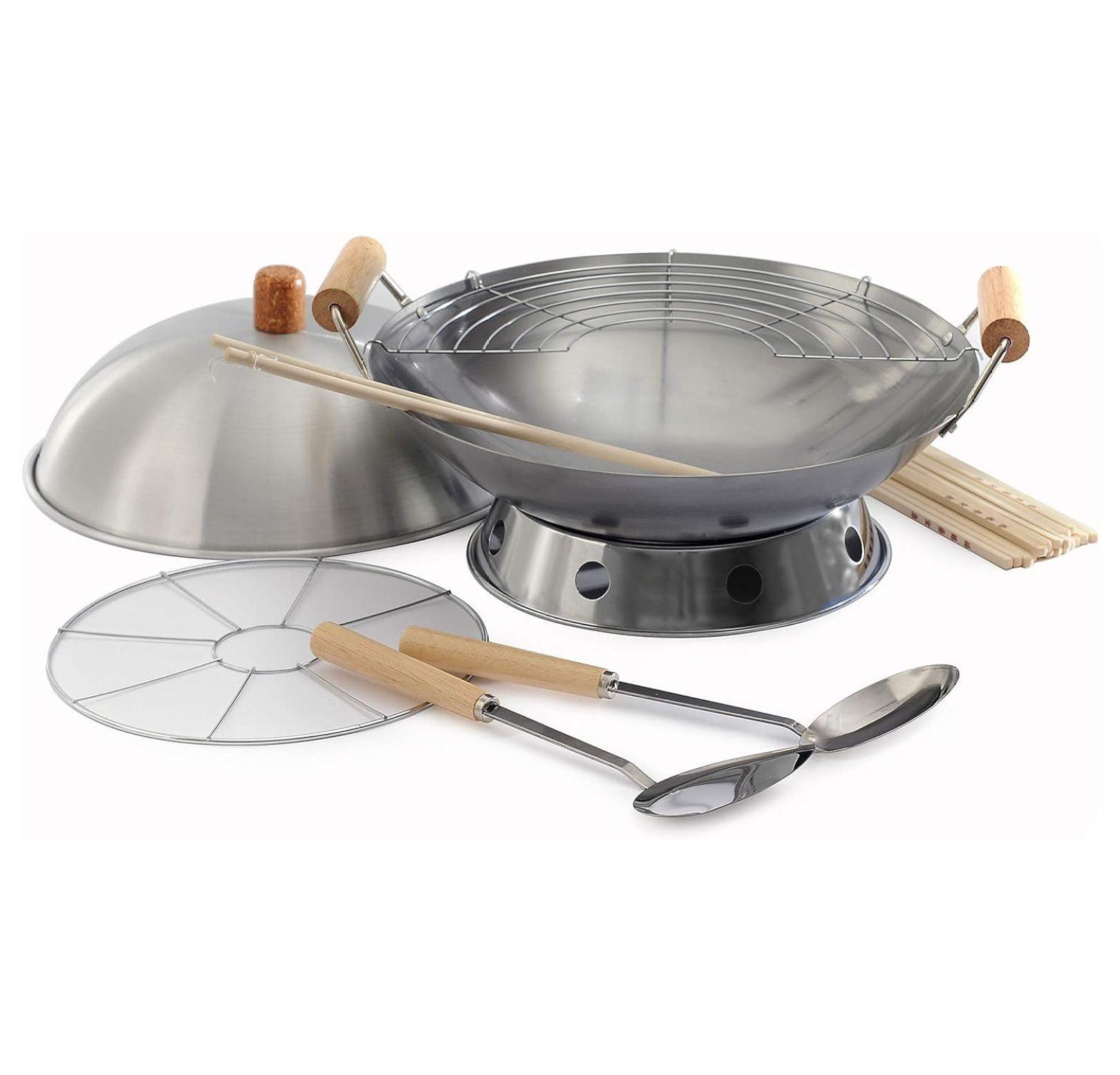 Norpro 14 Inch Silver Carbon Steel 10-Piece Wok Set