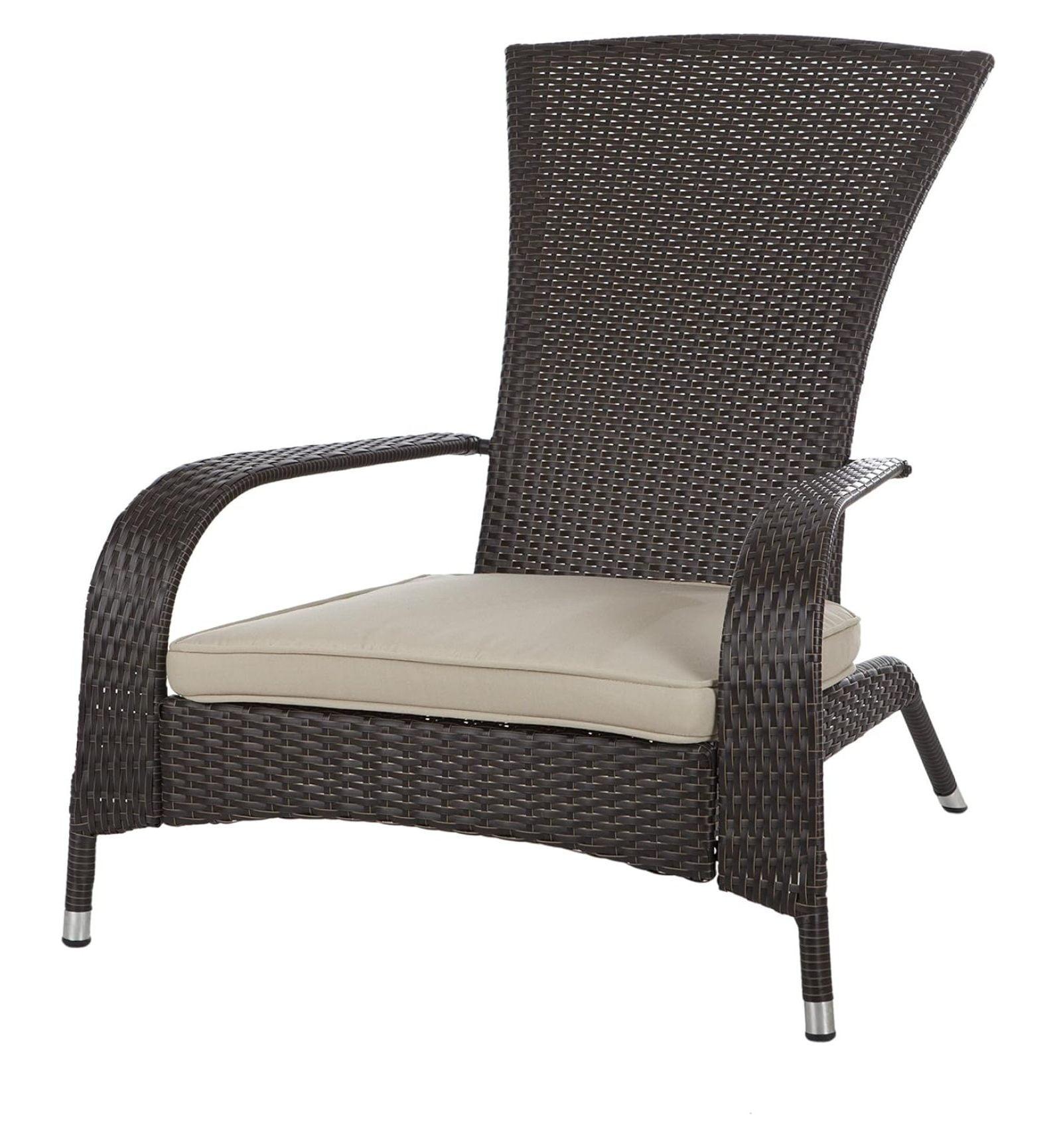 Mocha Resin Wicker Lounge Chair with Beige Cushions