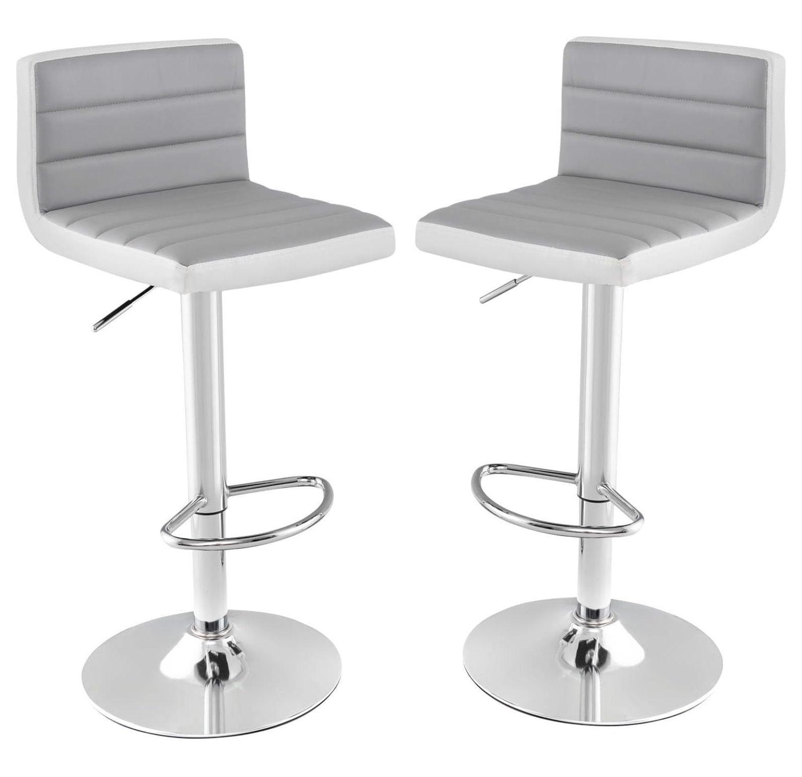 Set of 2 Gray and White Adjustable Swivel Bar Stools