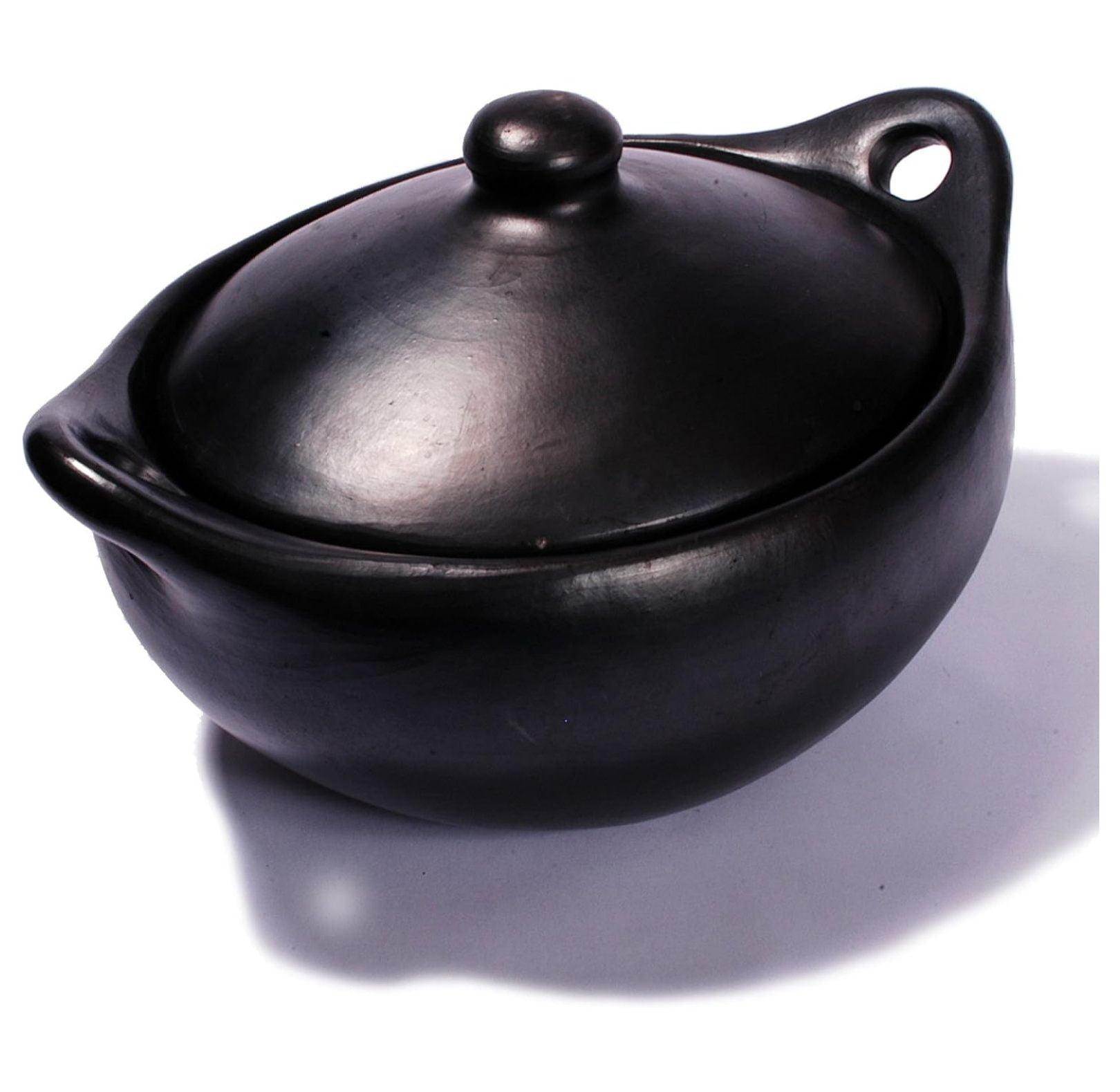 Large Black Clay Oval Casserole with Lid, 5 Quart