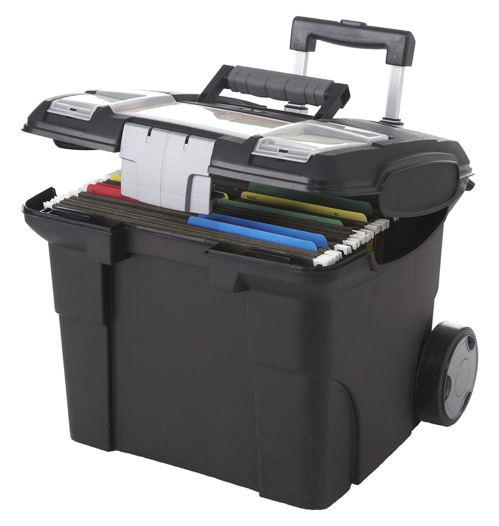 Black Telescoping Handle File Cart with Organizer Lid