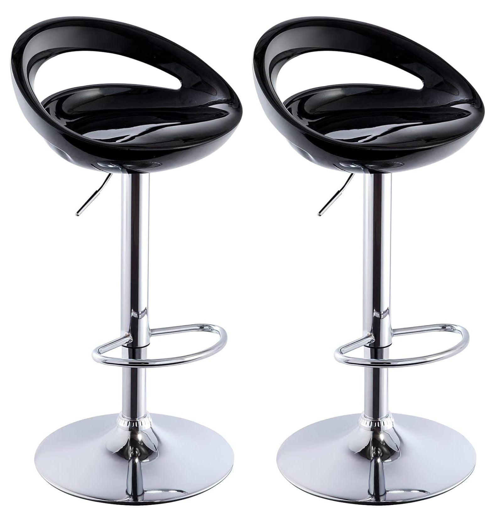 Emma and Oliver 2 Pack Contemporary Plastic Adjustable Height Barstool with Rounded Cutout Back and Chrome Base