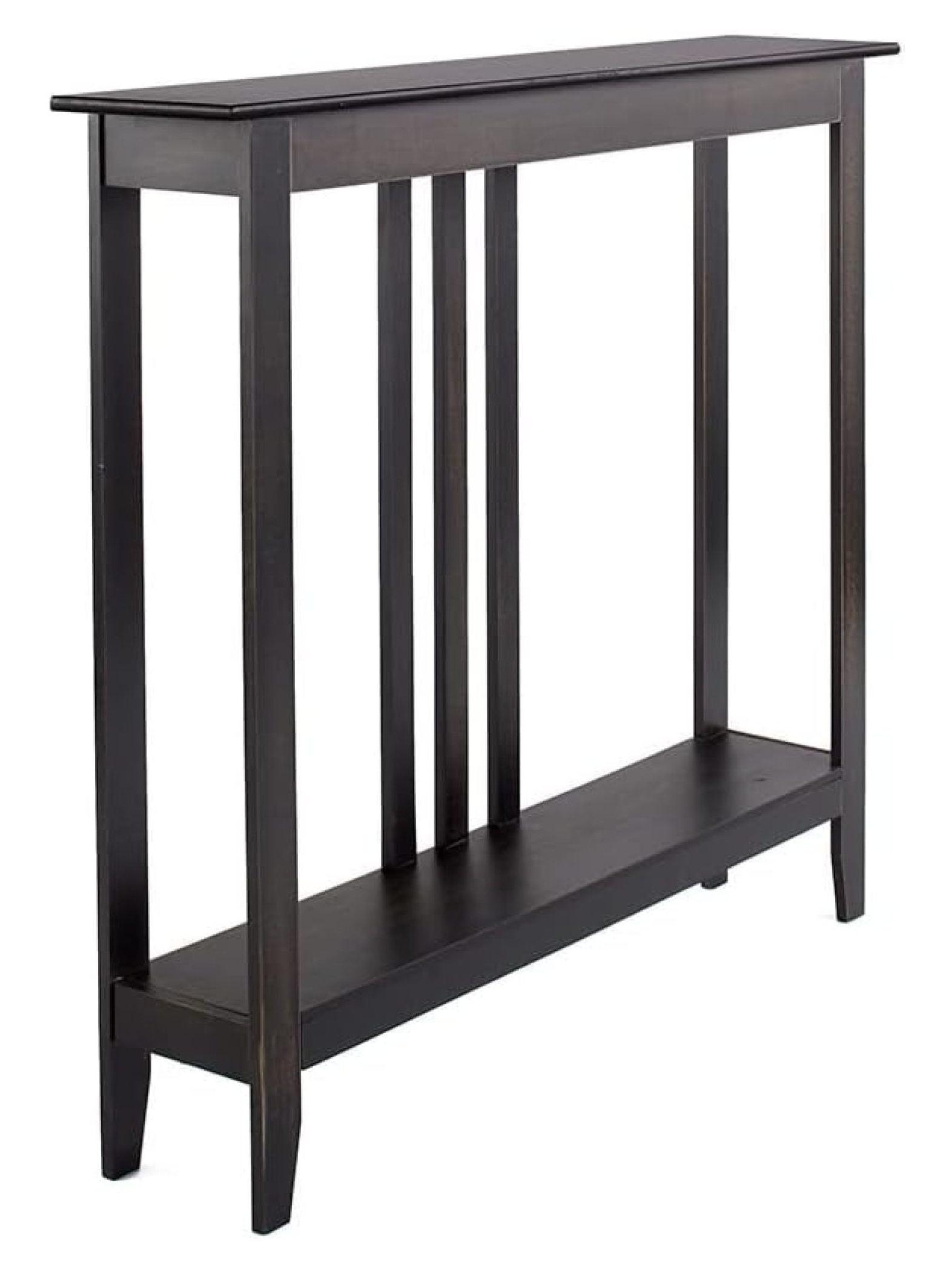 Slim Black Wood Console Table with Storage Shelf