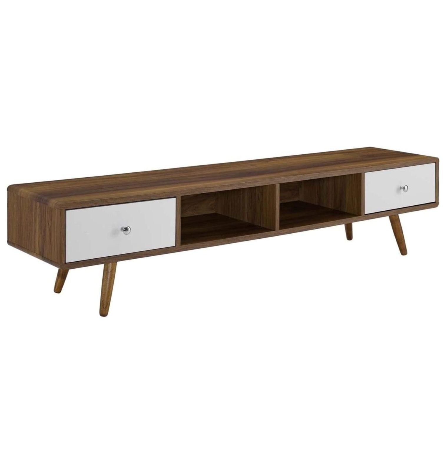 Sleek 70'' Walnut White Media Console with Cabinet Storage