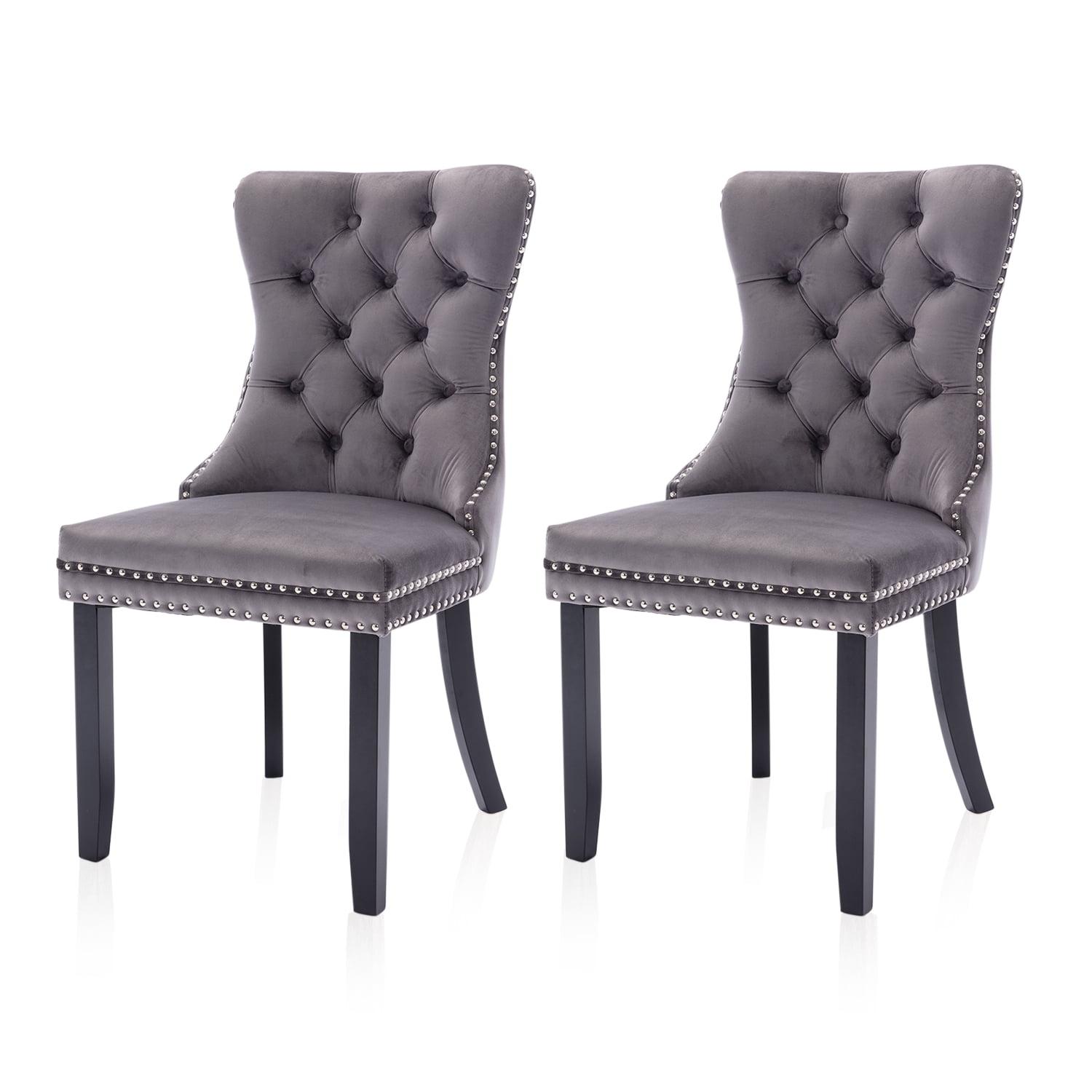 LegaHome Dining Room Chairs Set of 2, Modern Upholstered Velvet and PU Leather Dining Chair with Nailhead Trim and Solid Wood Legs, Tufted Button Padded Chairs Set for Kitchen Dining Room, Gray&Black