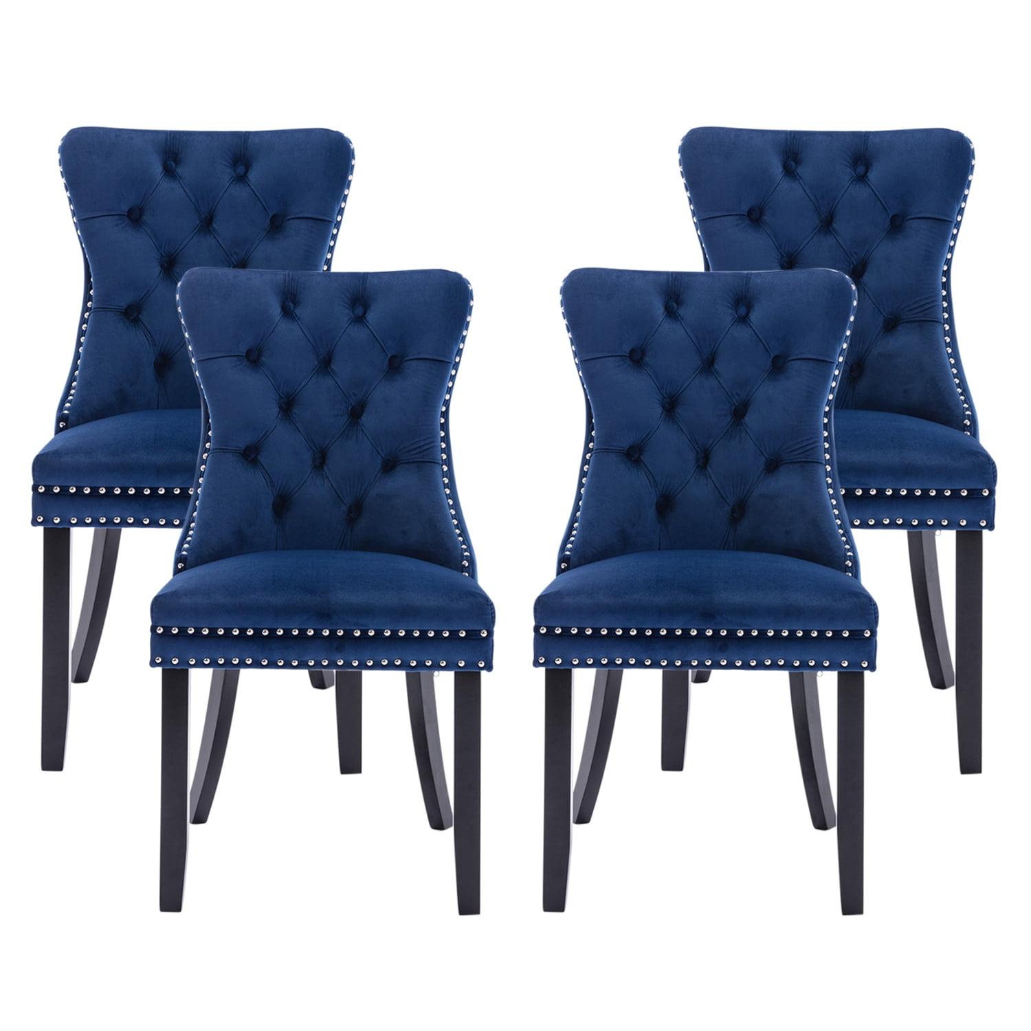 ODUSE-DAILY Velvet Dining Chairs Set of 4, Navy Kitchen & Dining Room Chairs, Tufted Dining Chairs, Fabric Upholstered, Solid Wood, Sillas De Comedor (Blue, 4 Pcs)