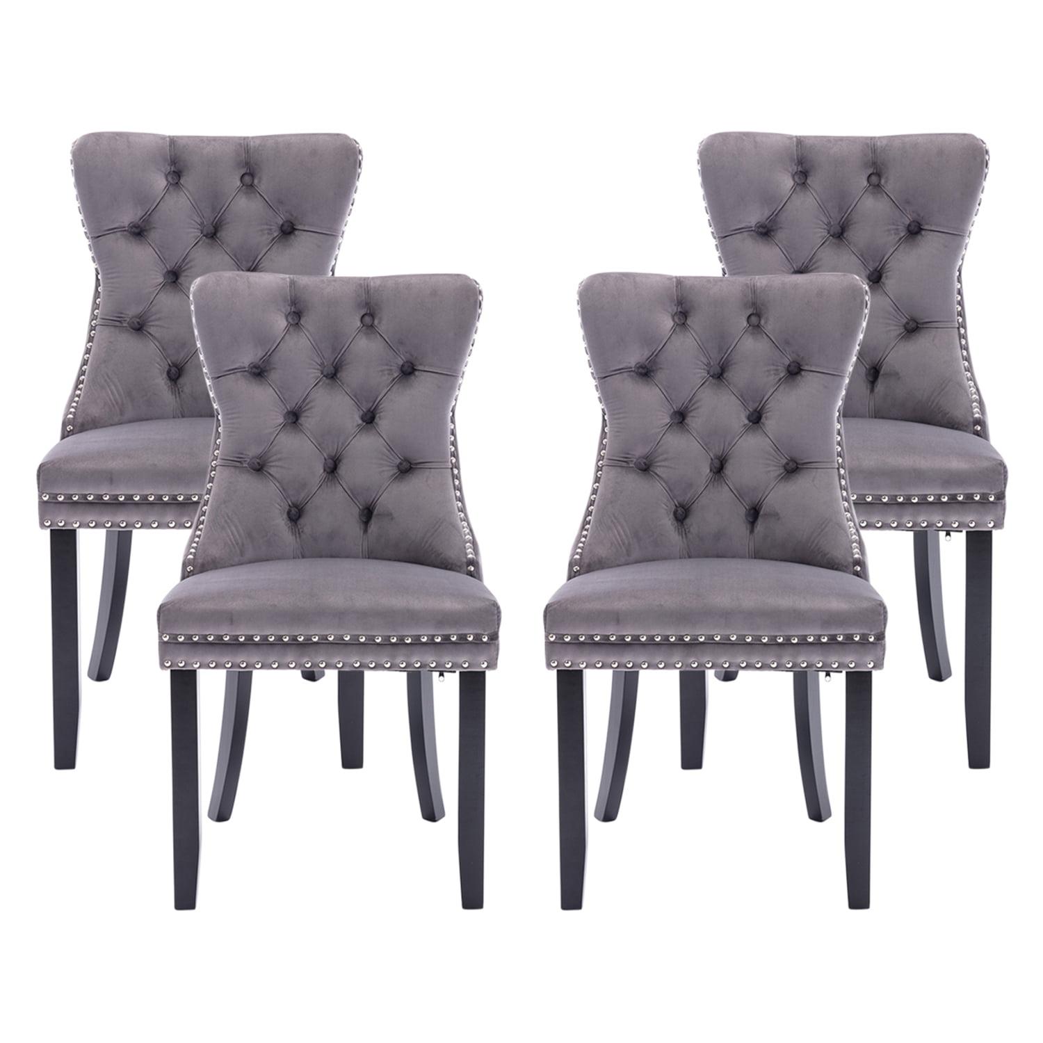 ODUSE-DAILY Grey Velvet Dining Chairs Set of 4, Kitchen & Dining Room Chairs, Tufted Dining Chairs, Fabric Upholstered, Solid Wood, Sillas De Comedor (Gray, 4 Pcs)