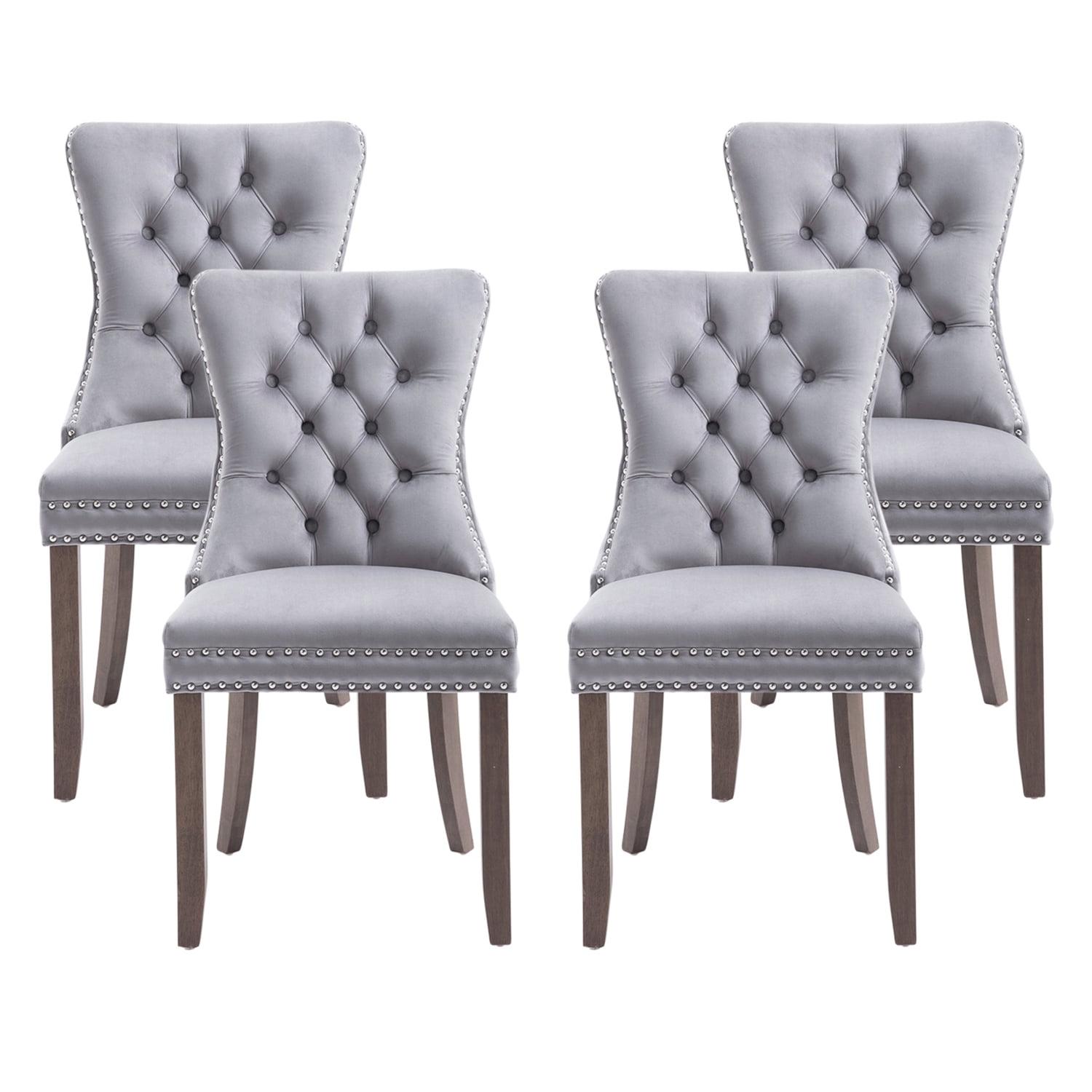 ODUSE-DAILY Grey Velvet Dining Chairs Set of 4, Kitchen & Dining Room Chairs, Tufted Dining Chairs, Fabric Upholstered, Solid Wood, Sillas De Comedor (Gray, 4 Pcs)