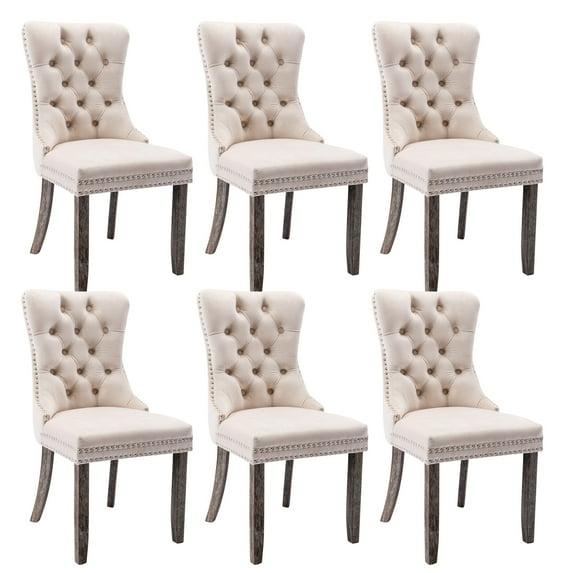 Velvet Upholstered Wing Back Dining Chair (Set of 6)