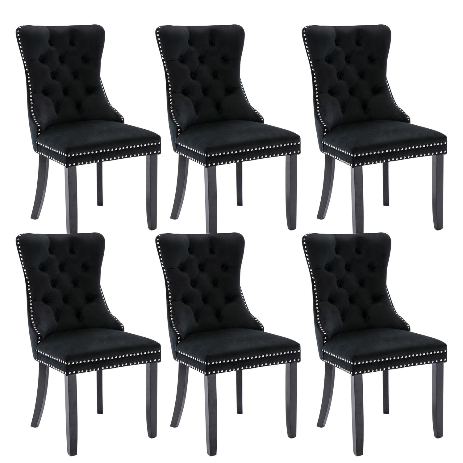 Black Velvet Tufted High Back Dining Chairs Set of 6