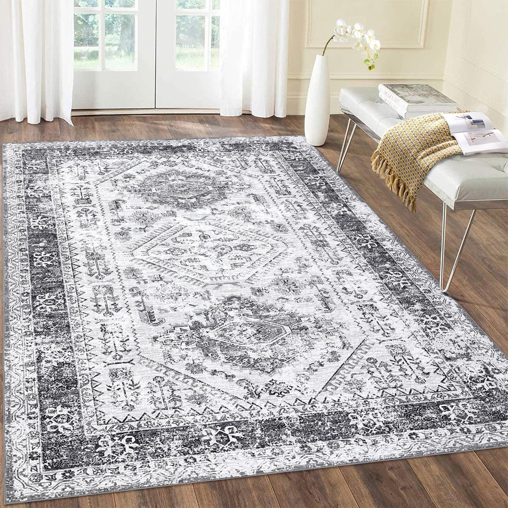 Gray Rectangular Washable Synthetic Area Rug 9' x 12'