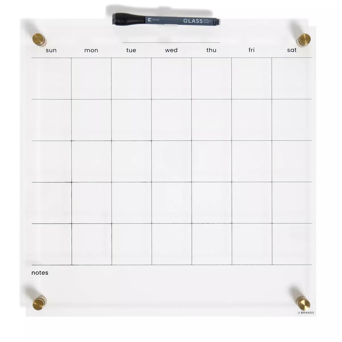 U Brands 16"x16" Acrylic Dry Erase Calendar with Gold Hardware