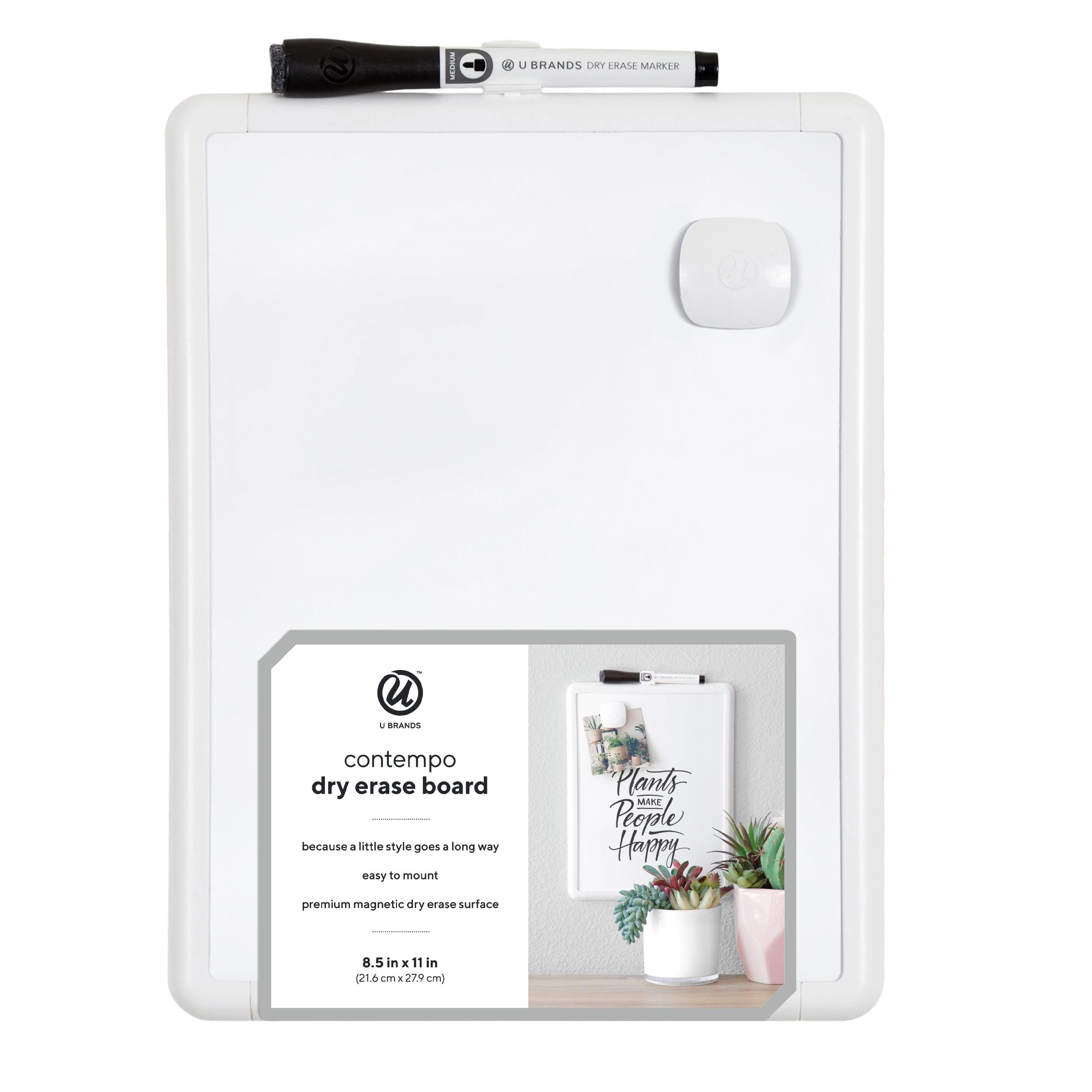 U Brands 8.5"x11" Contempo Magnetic Dry Erase Board White: Small Wall Mount Presentation Board, Polypropylene, Steel, Plastic