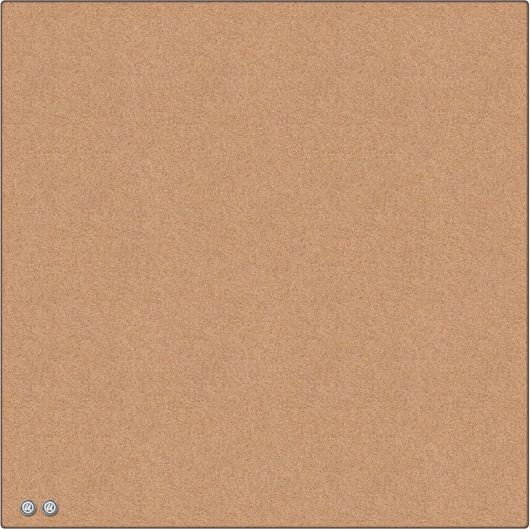 U Brands 14"x14" Square Frameless Cork Board Tile: Wall Mount Bulletin Pinboard with Push Pins, Brown