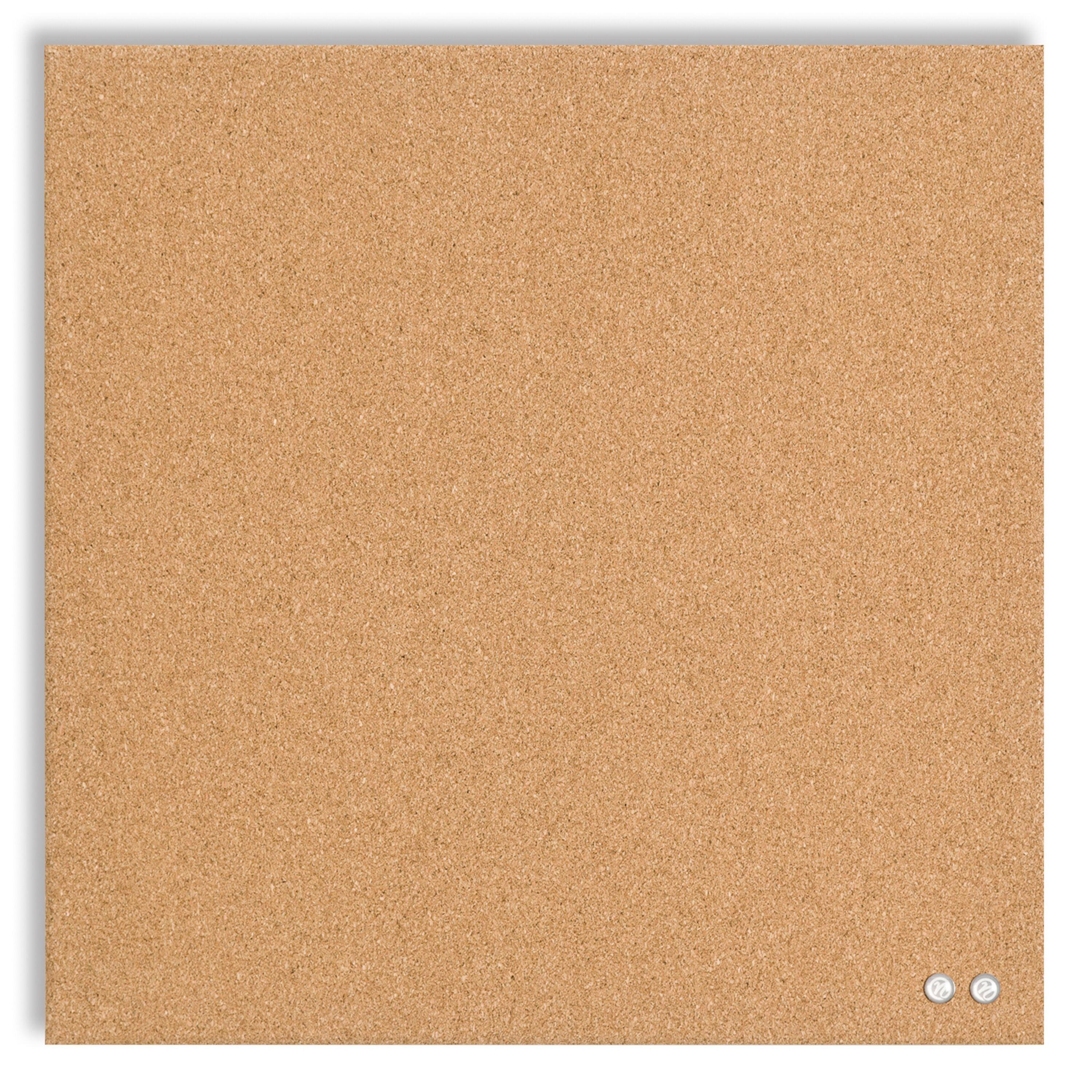U Brands 14"x14" Square Frameless Cork Board Tile: Wall Mount Bulletin Pinboard with Push Pins, Brown
