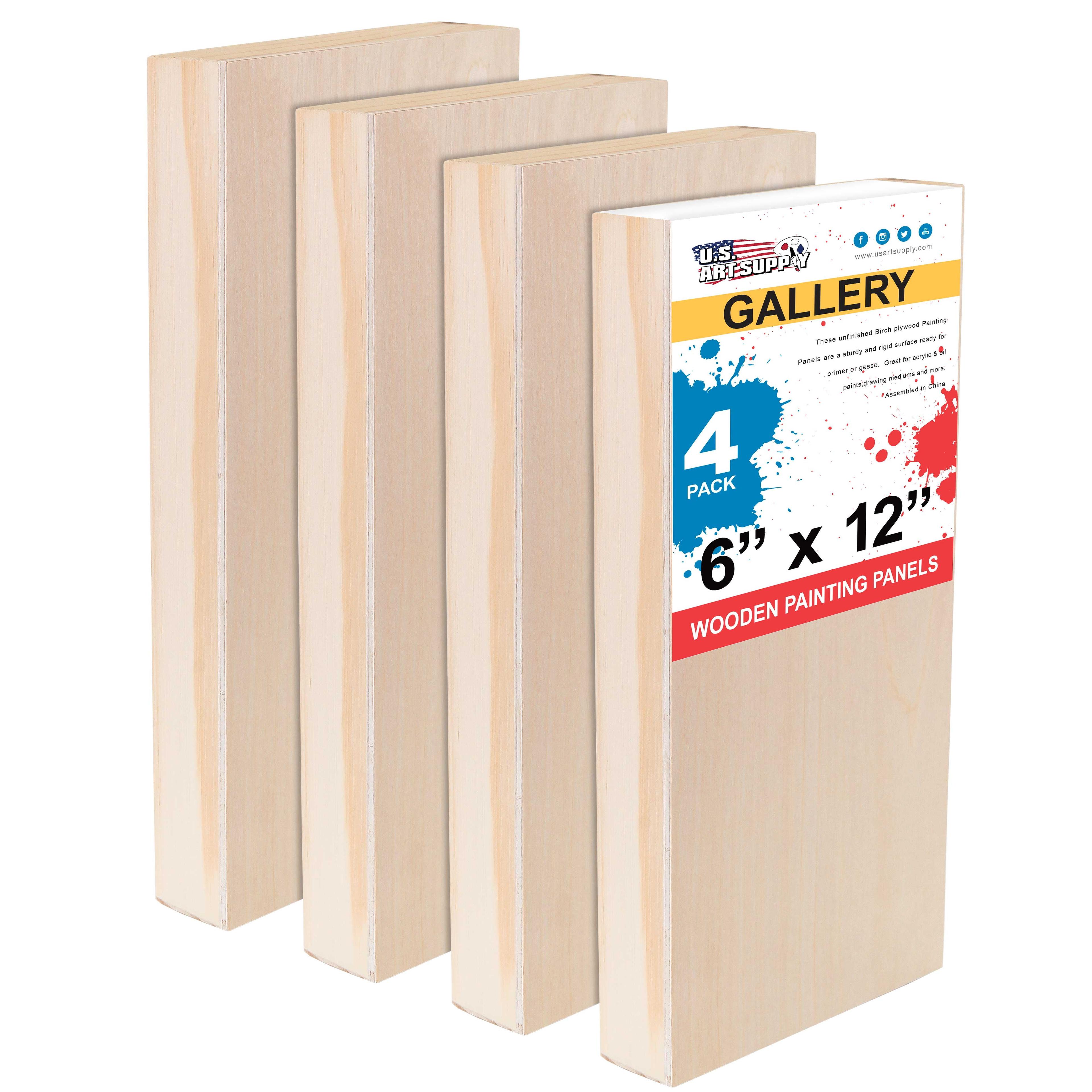 U.S. Art Supply 6" x 12" Unfinished Cradled Wood Panels for Painting, Gallery 1-1/2" Deep (4 Pack) - Artist Depth Wooden Wall Canvases - Mixed-Media Craft, Acrylic, Oil, Encaustic, Paint Pouring
