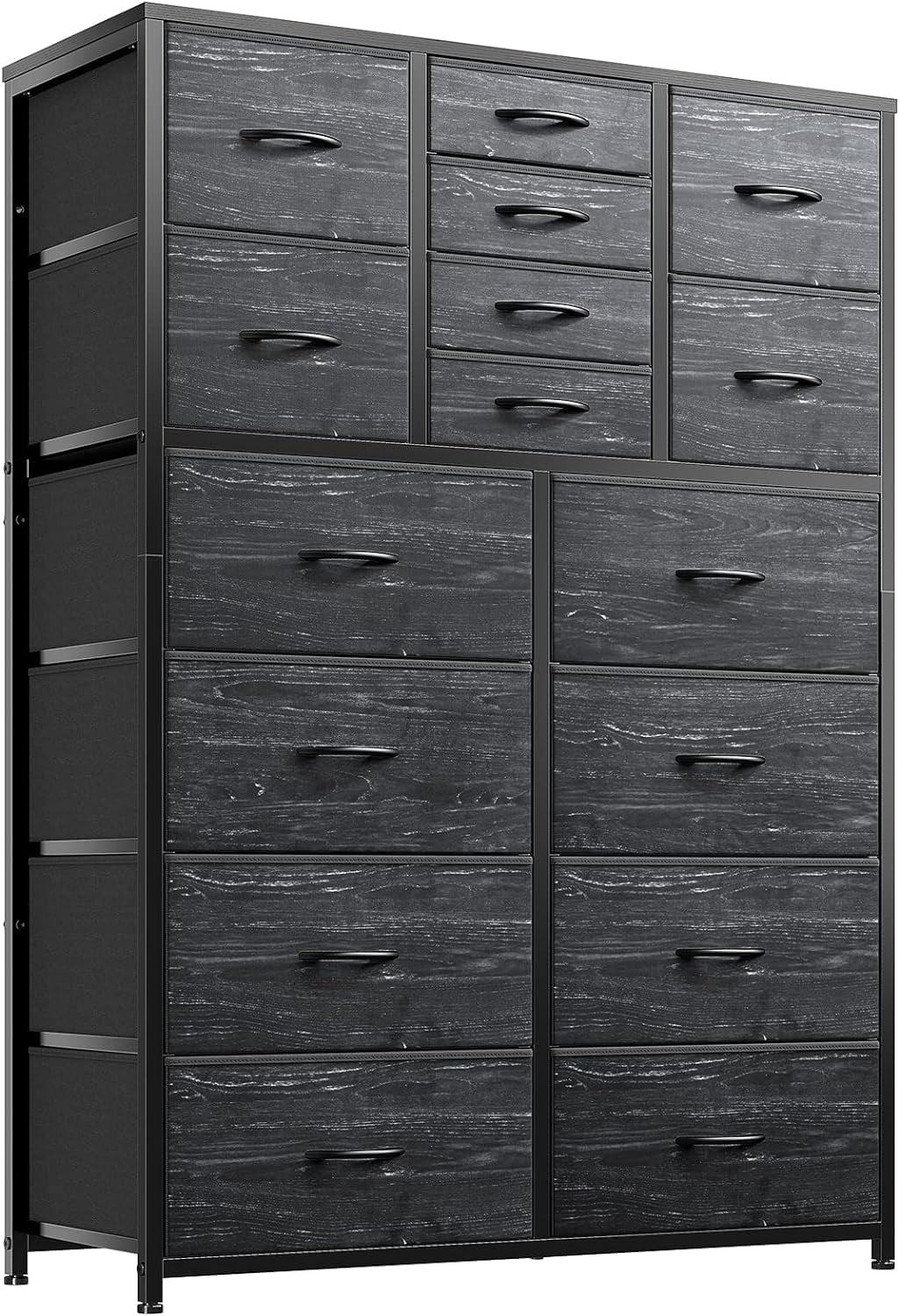 Bennium Dresser, Dresser for Bedroom with 16 Drawer, Bedroom Dressers & Chests of Drawers, Black Dresser for Bedroom, Tall Dresser for Bedroom with Deep Drawers for Closet Entryway, Black Wood Veins