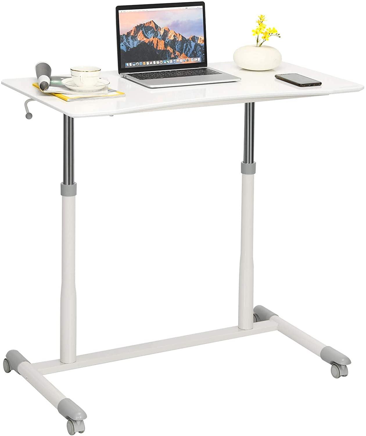 AdjustaFlex White Wood Mobile Laptop Cart with Ergonomic Height