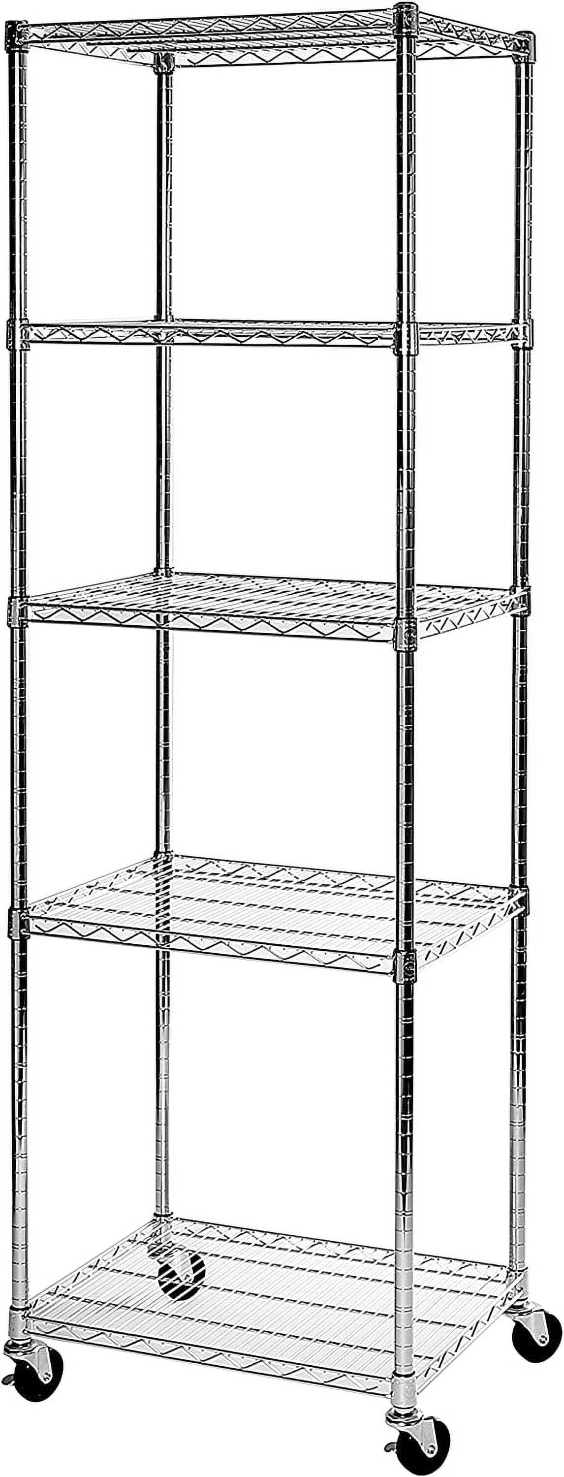 UltraDurable 5-Tier Chrome Steel Wire Shelving, 24"W x 18"D with Wheels