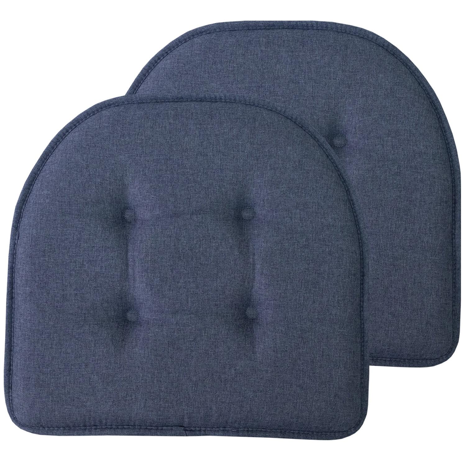 Solid Color U Shaped Memory Foam 17" x 16" Chair Cushions, Denim, 4 Pack