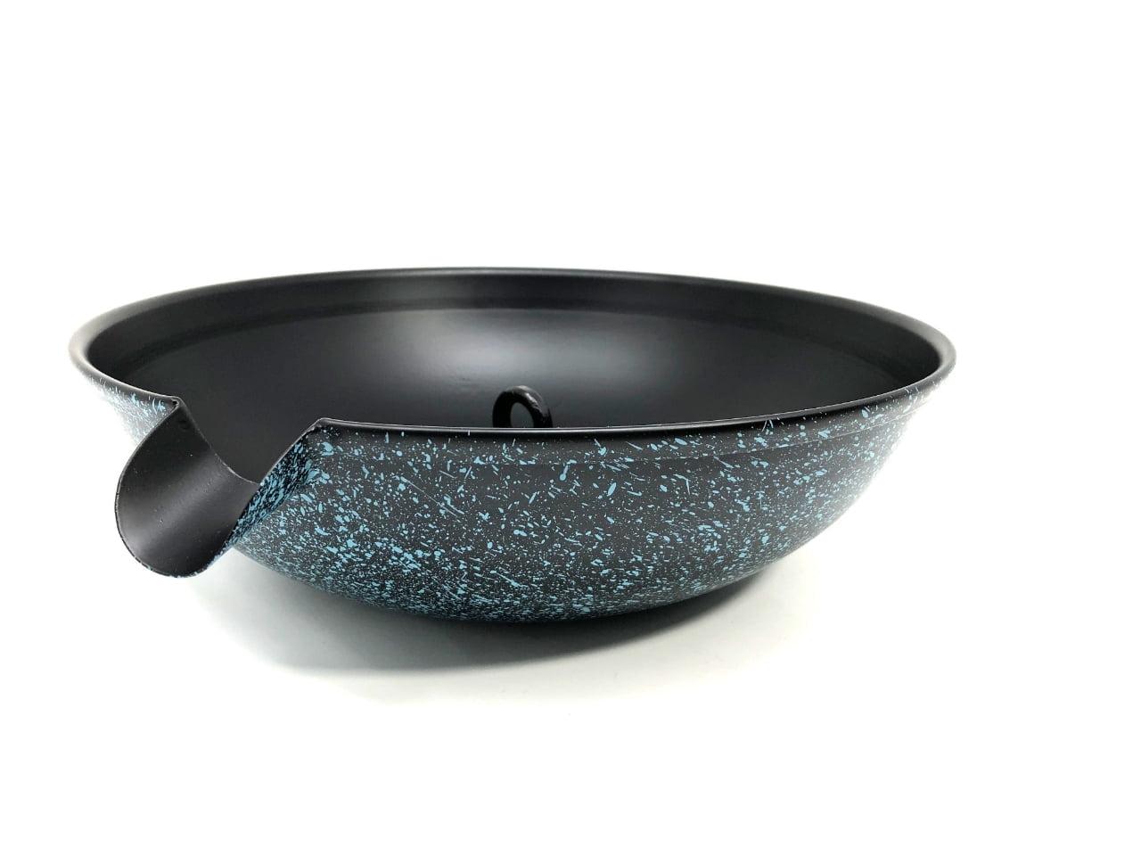 U-nitt 12" Anchoring Basin/Bowl/Dish for Gutter Rain Chain, Spill Bowl for Fountain, with Scupper, Birdbath Alternative, with Attachment Chain, Black Powder Coated with Patina, 972PA