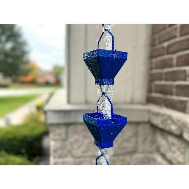 U-nitt Rain Chains, Roof Gutter Downspout Channel, Rainwater Catcher/Diverter, 8.5 FT, Metal, Blue Powder Coated, Texture Square, Modern, 5517BLU